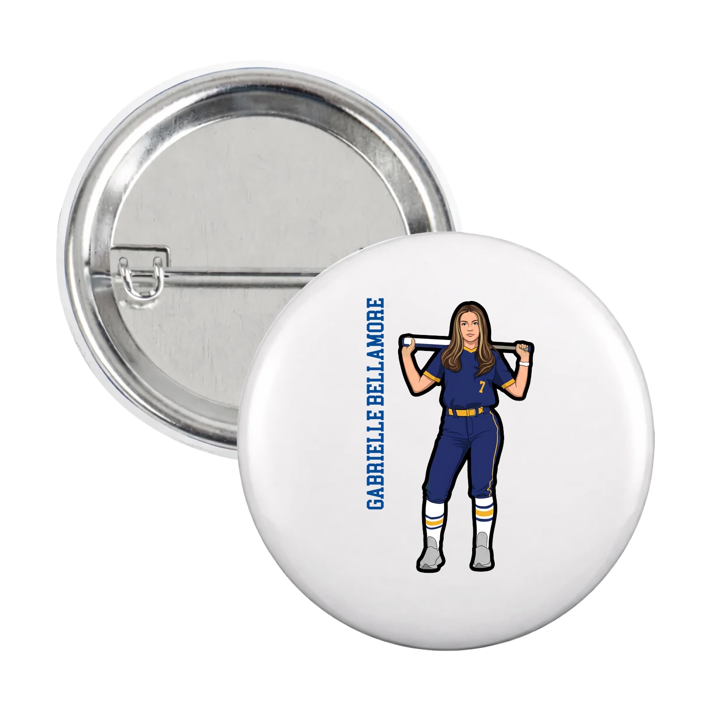 Game Day Button — Name Vertical in White