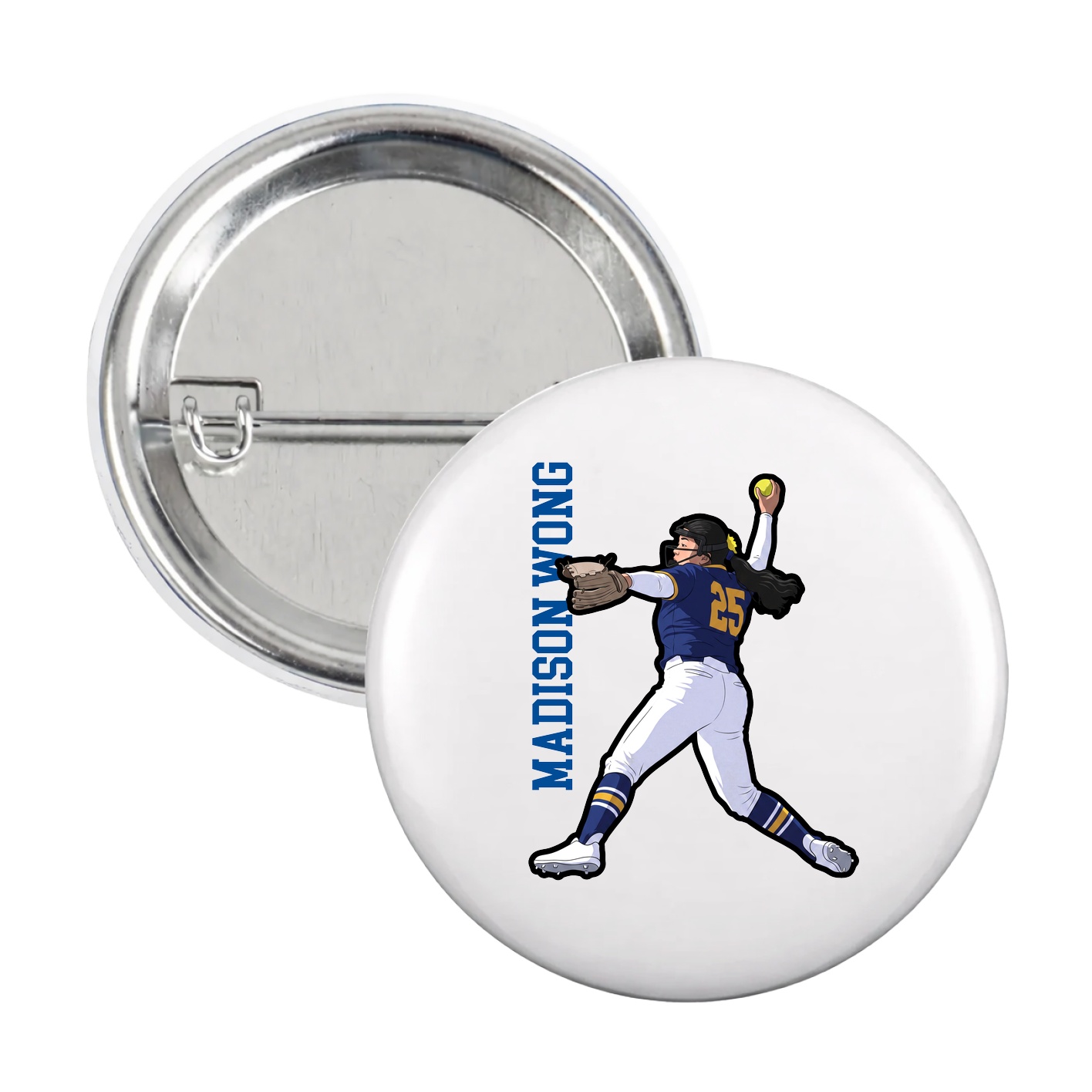 Game Day Button — Name Vertical in White