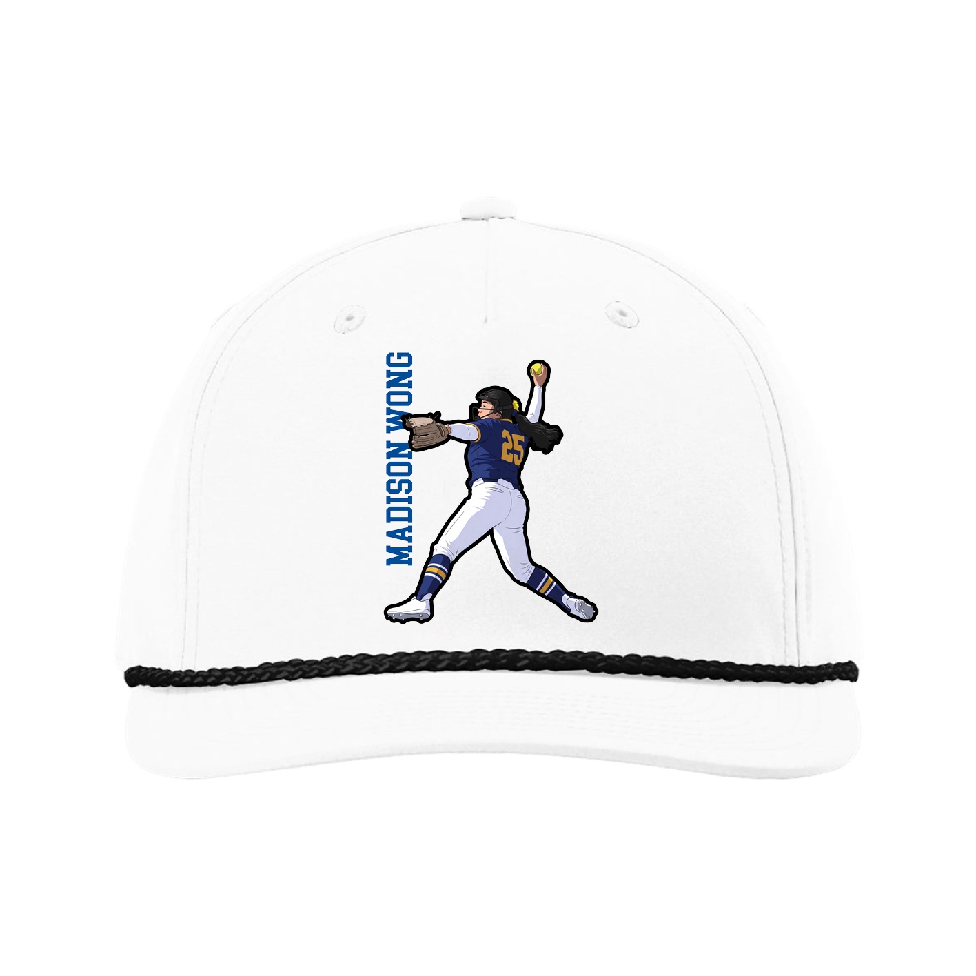 Five-Panel Classic Rope Cap — Name Vertical in White