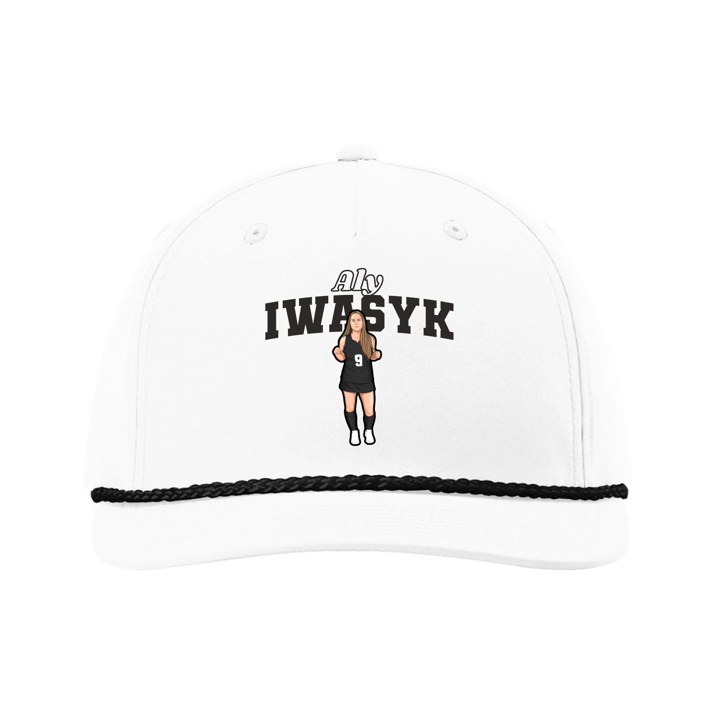 Five-Panel Classic Rope Cap — Name Arch in White