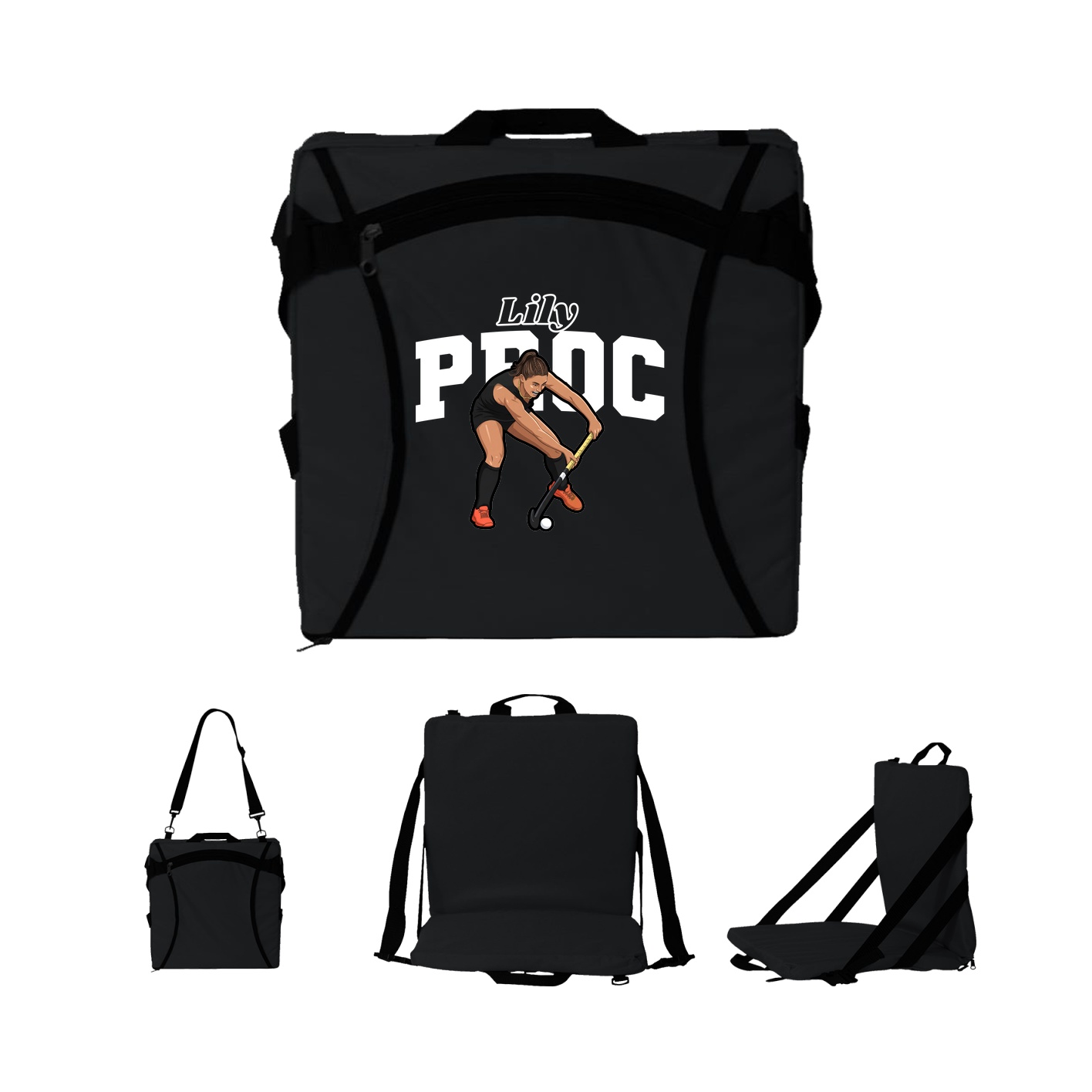 Folding Stadium Seat — Name Arch in Black