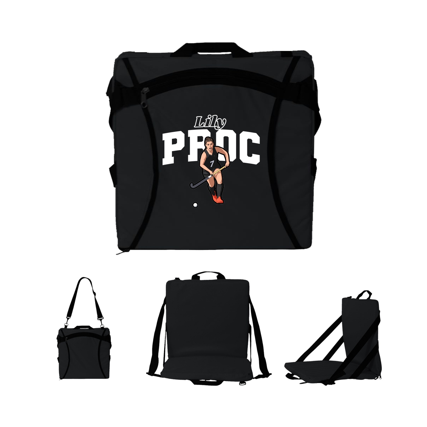 Folding Stadium Seat — Name Arch in Black