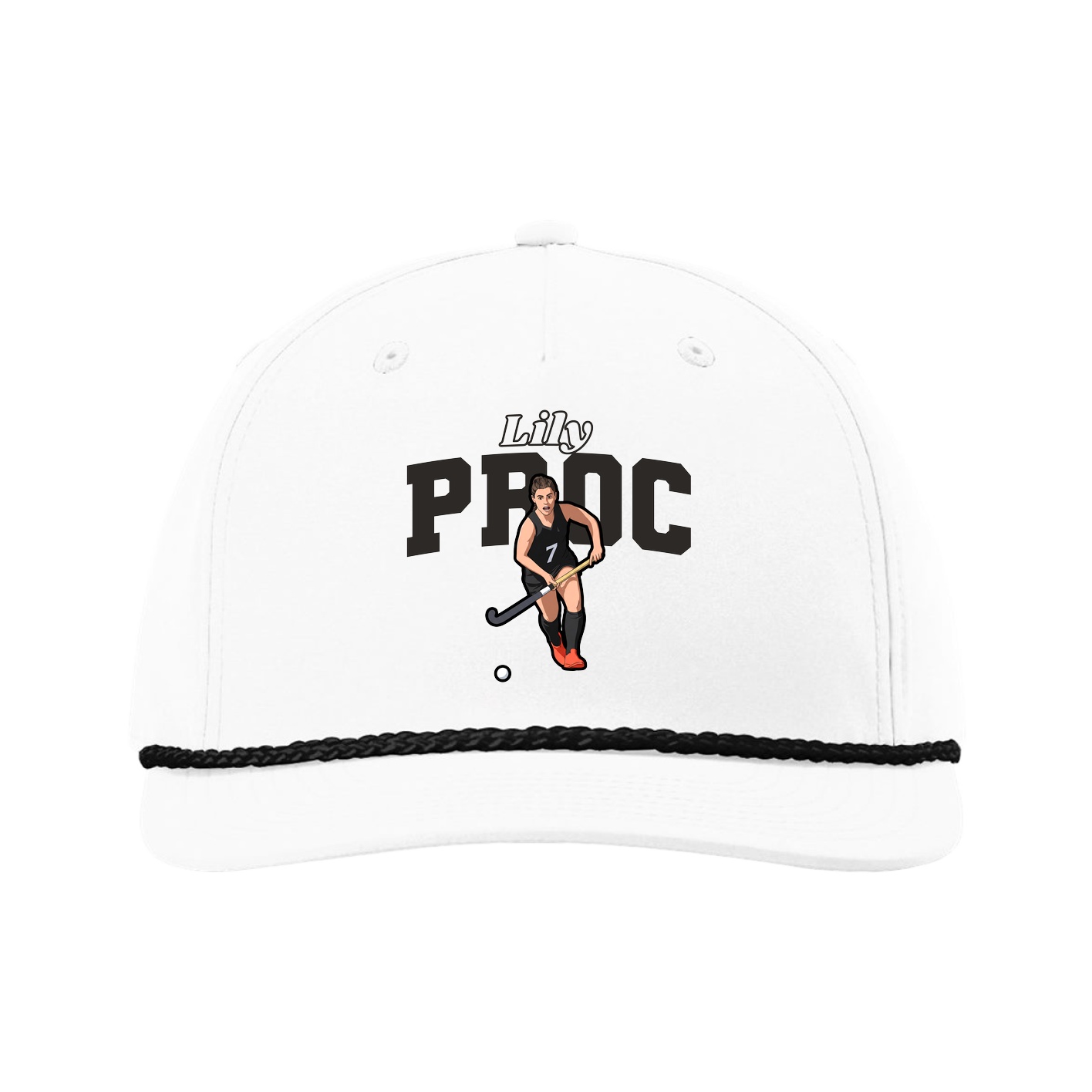 Five-Panel Classic Rope Cap — Name Arch in White