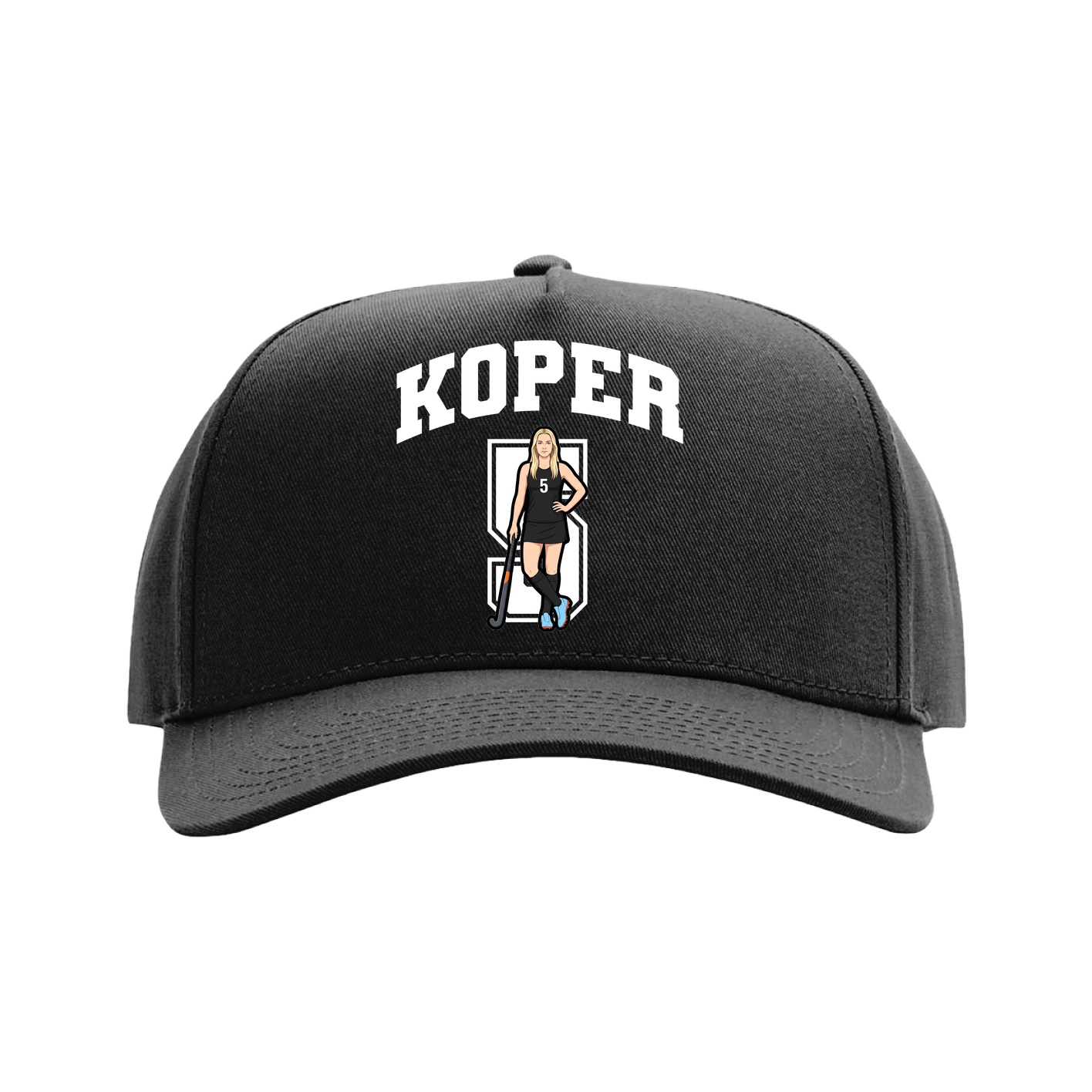 Full Fabric Five-Panel Champ Cap — Number in Black