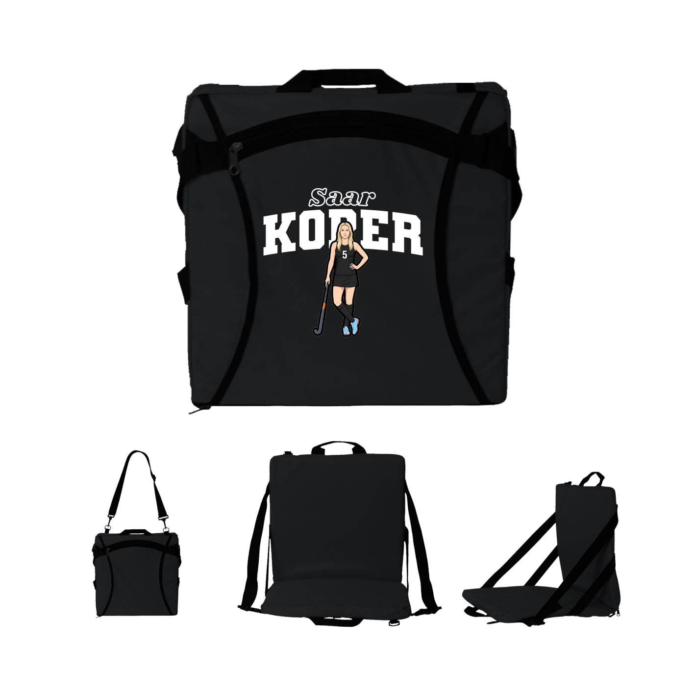 Folding Stadium Seat — Name Arch in Black