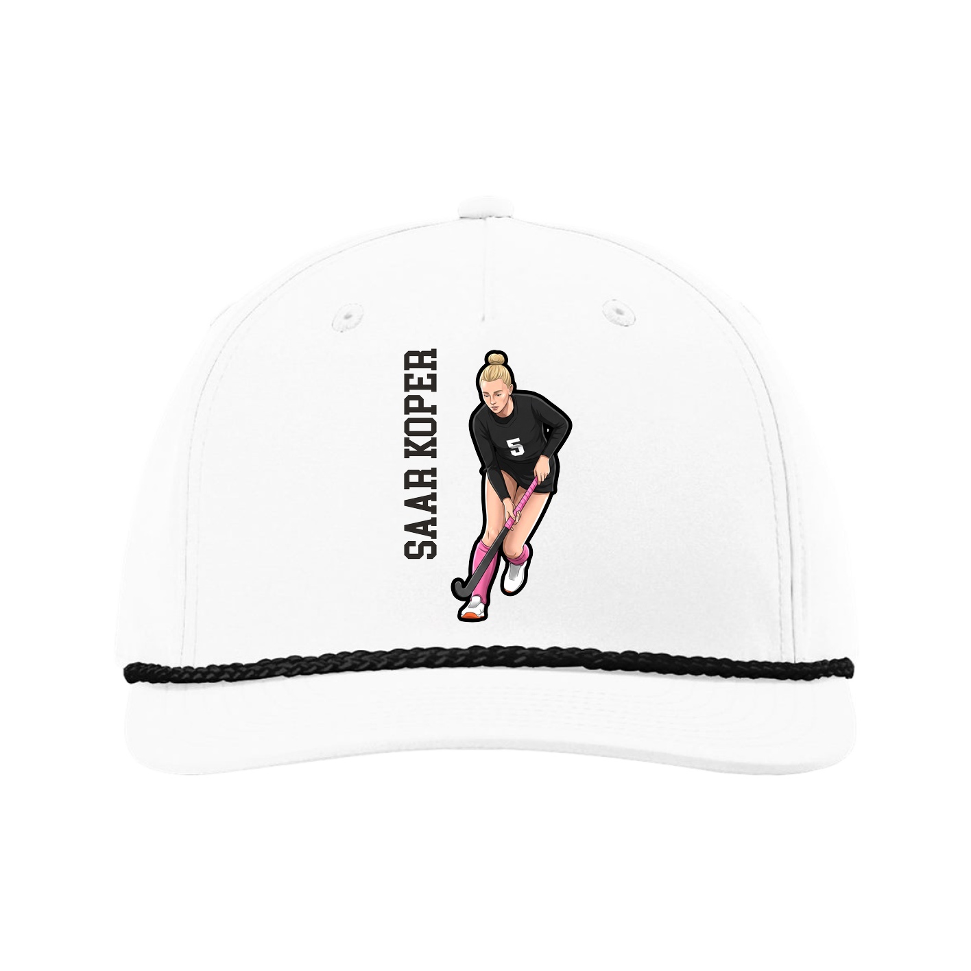 Five-Panel Classic Rope Cap — Name Vertical in White