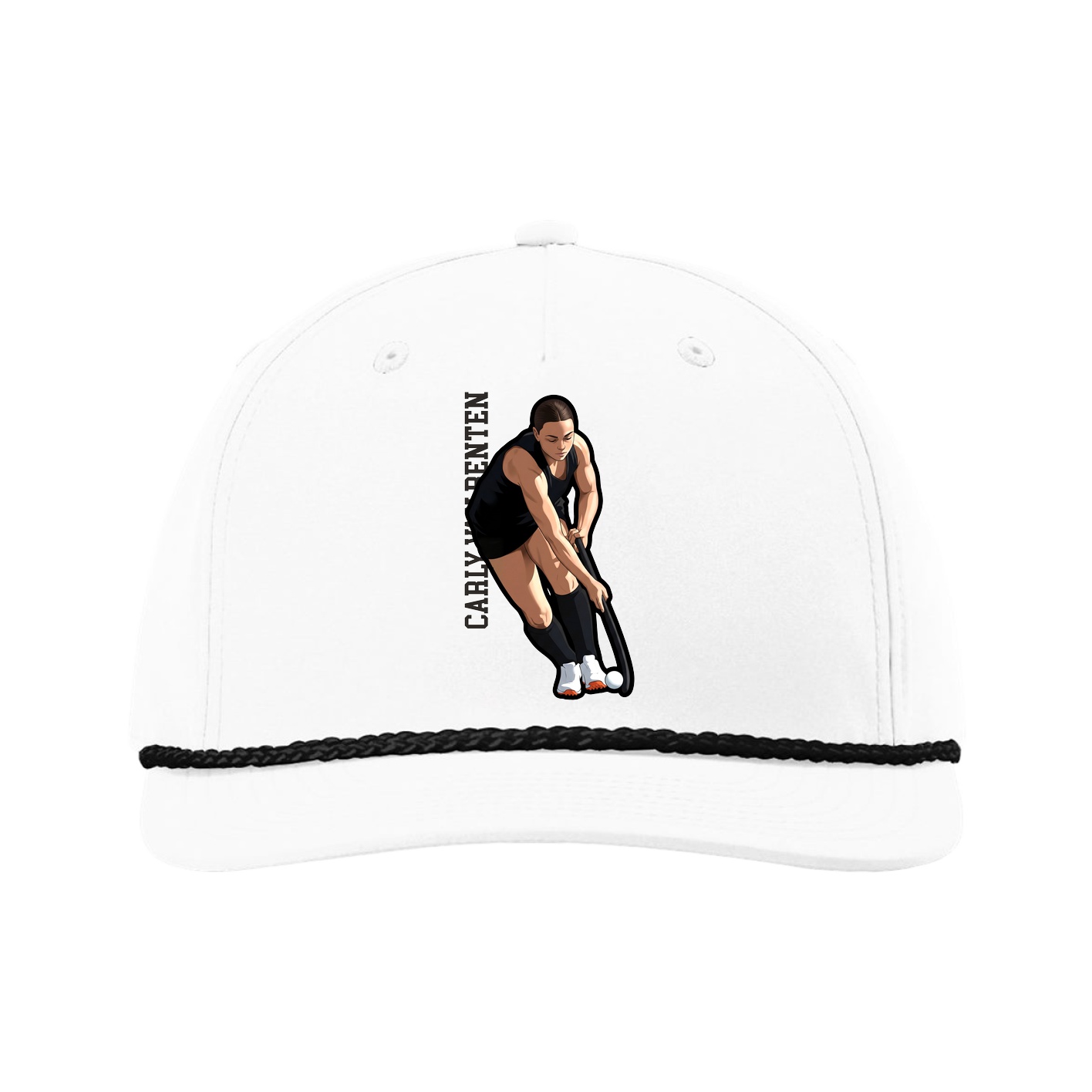 Five-Panel Classic Rope Cap — Name Vertical in White