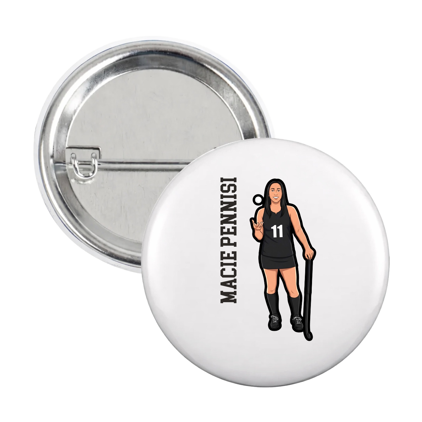Game Day Button — Name Vertical in White