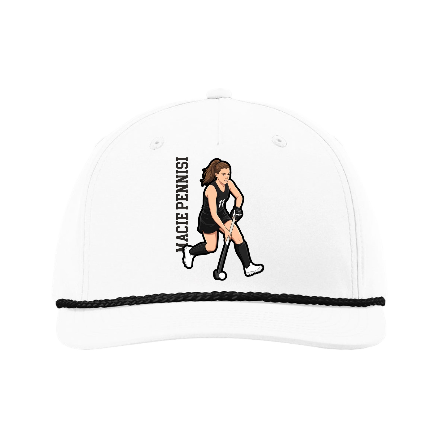 Five-Panel Classic Rope Cap — Name Vertical in White