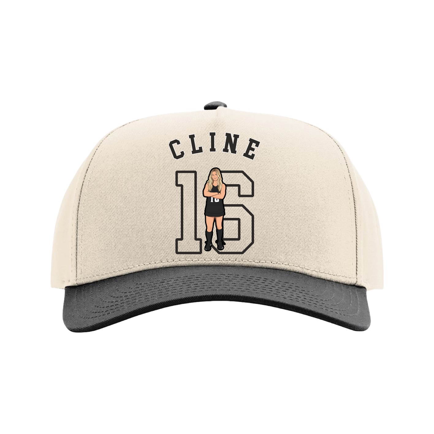 Full Fabric Five-Panel Champ Cap — Shirsey Arch in Cream/Black