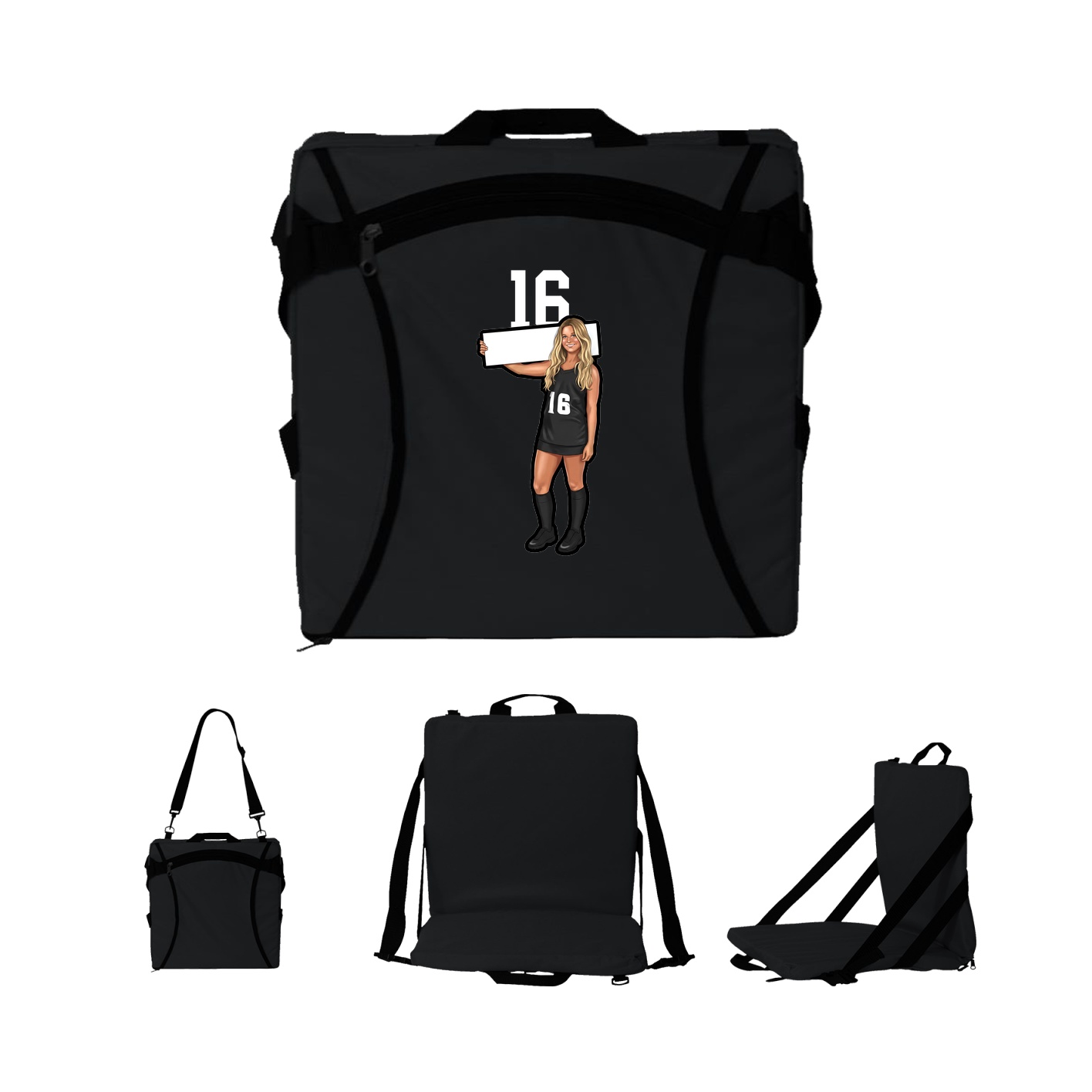 Folding Stadium Seat — Number Top in Black