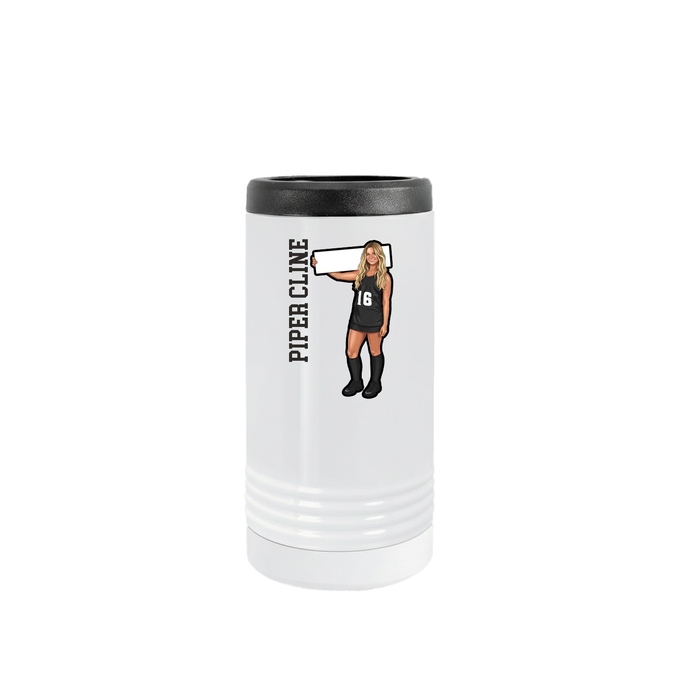 Slim Beverage Holder — Name Vertical in White