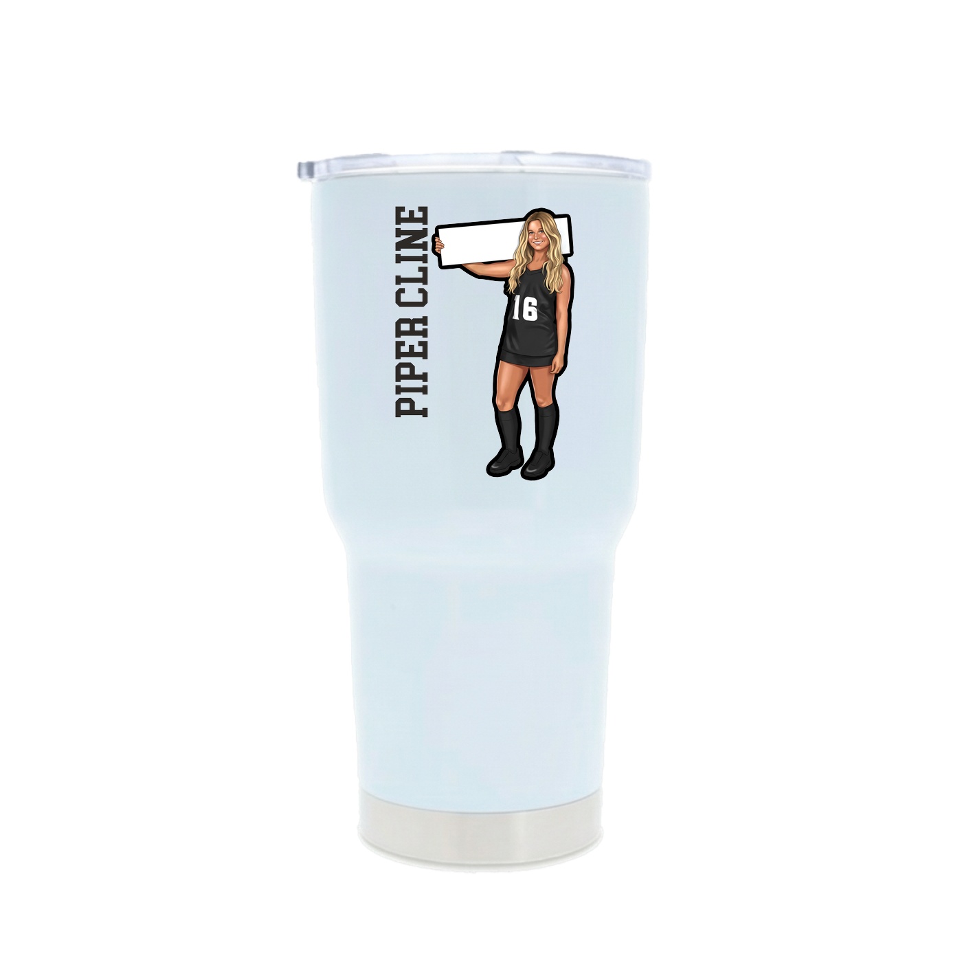 30oz Stainless Steel Tumbler — Name Vertical in White