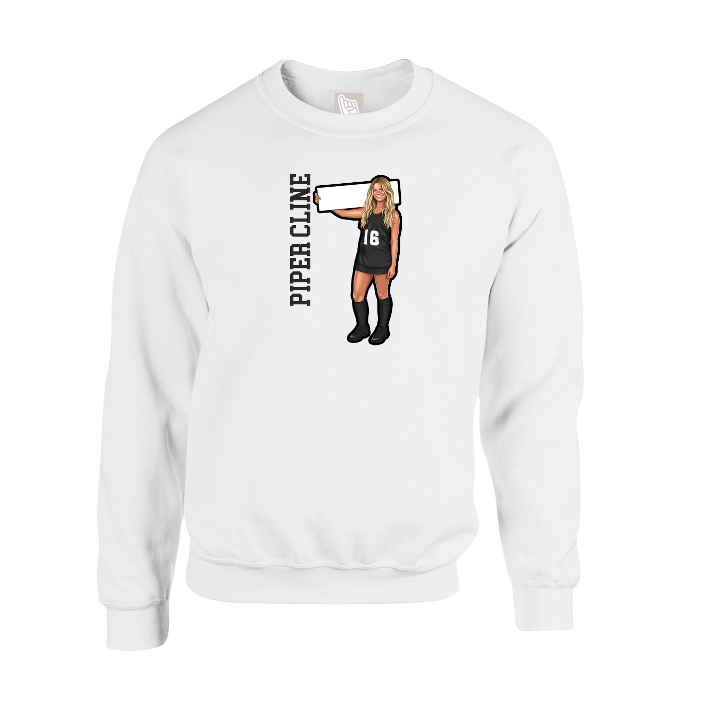 Fleece Crew — Name Vertical in White