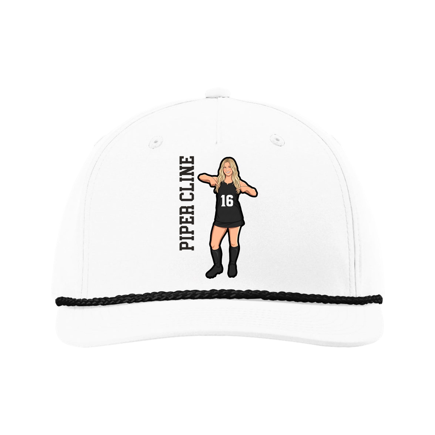 Five-Panel Classic Rope Cap — Name Vertical in White