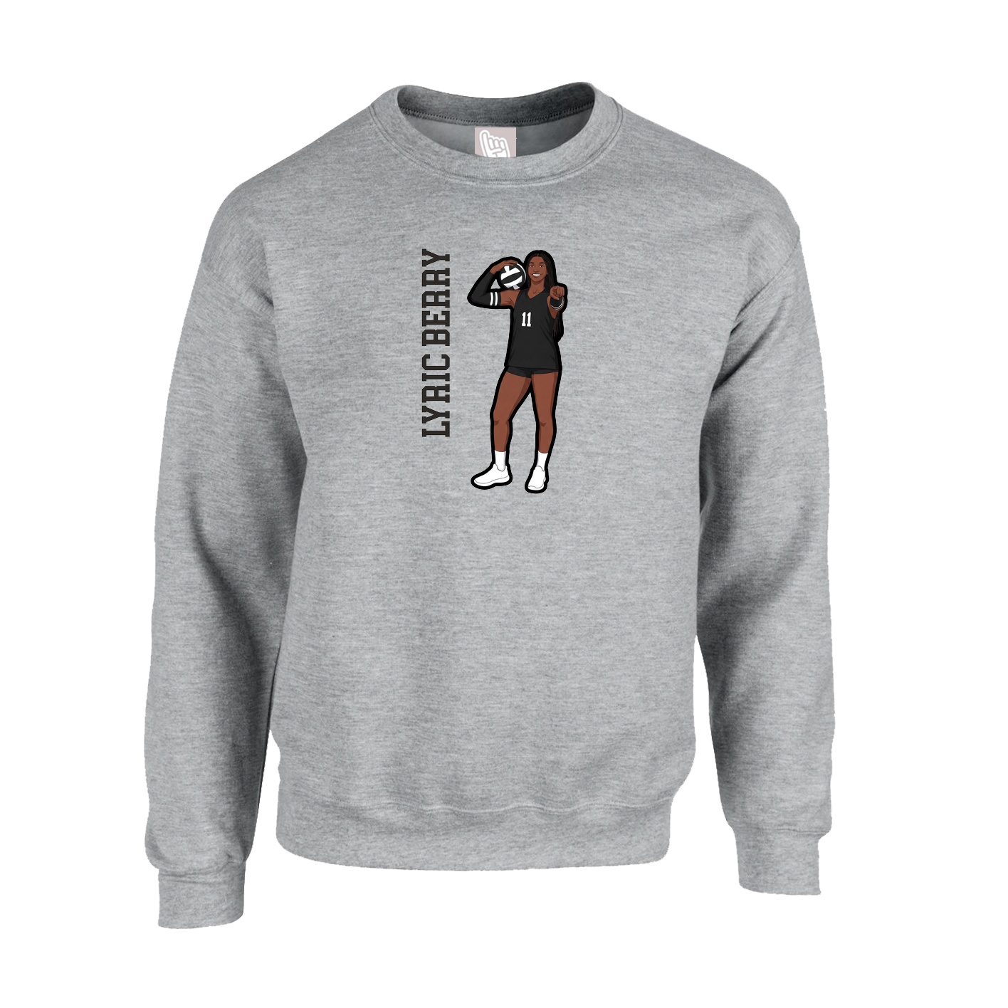 Fleece Crew — Name Vertical in Grey