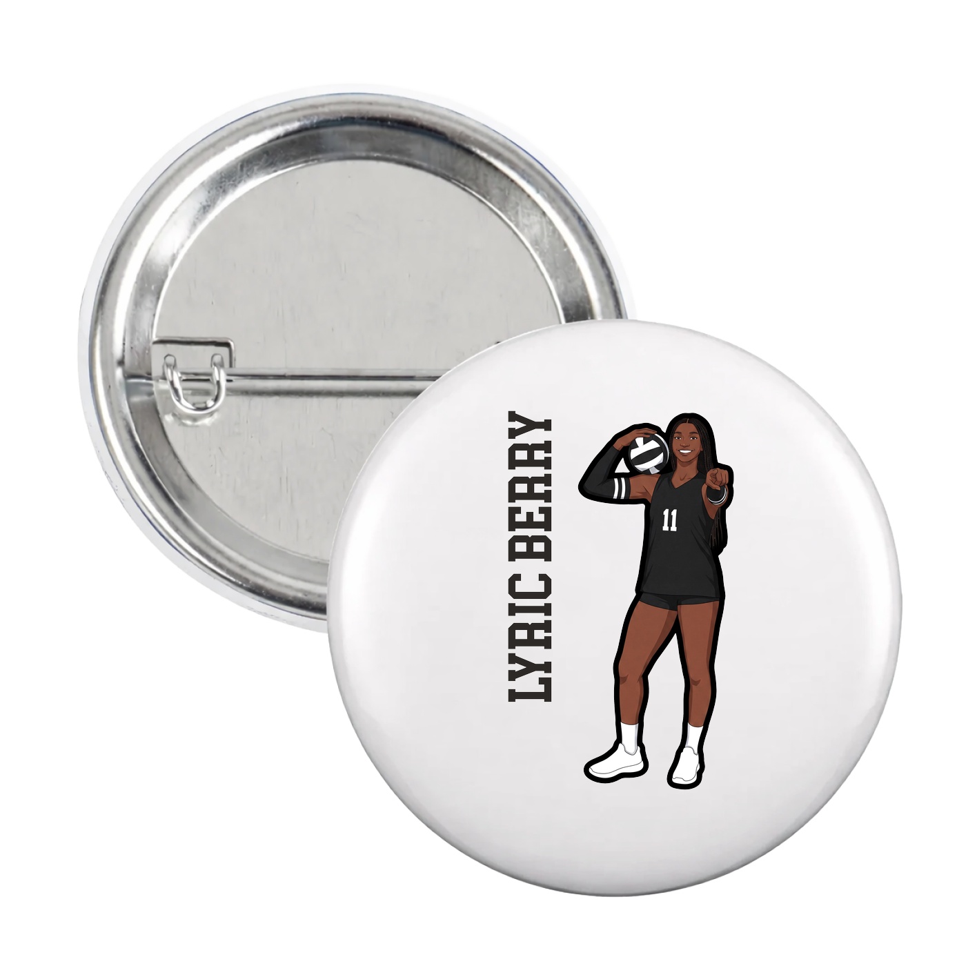 Game Day Button — Name Vertical in White
