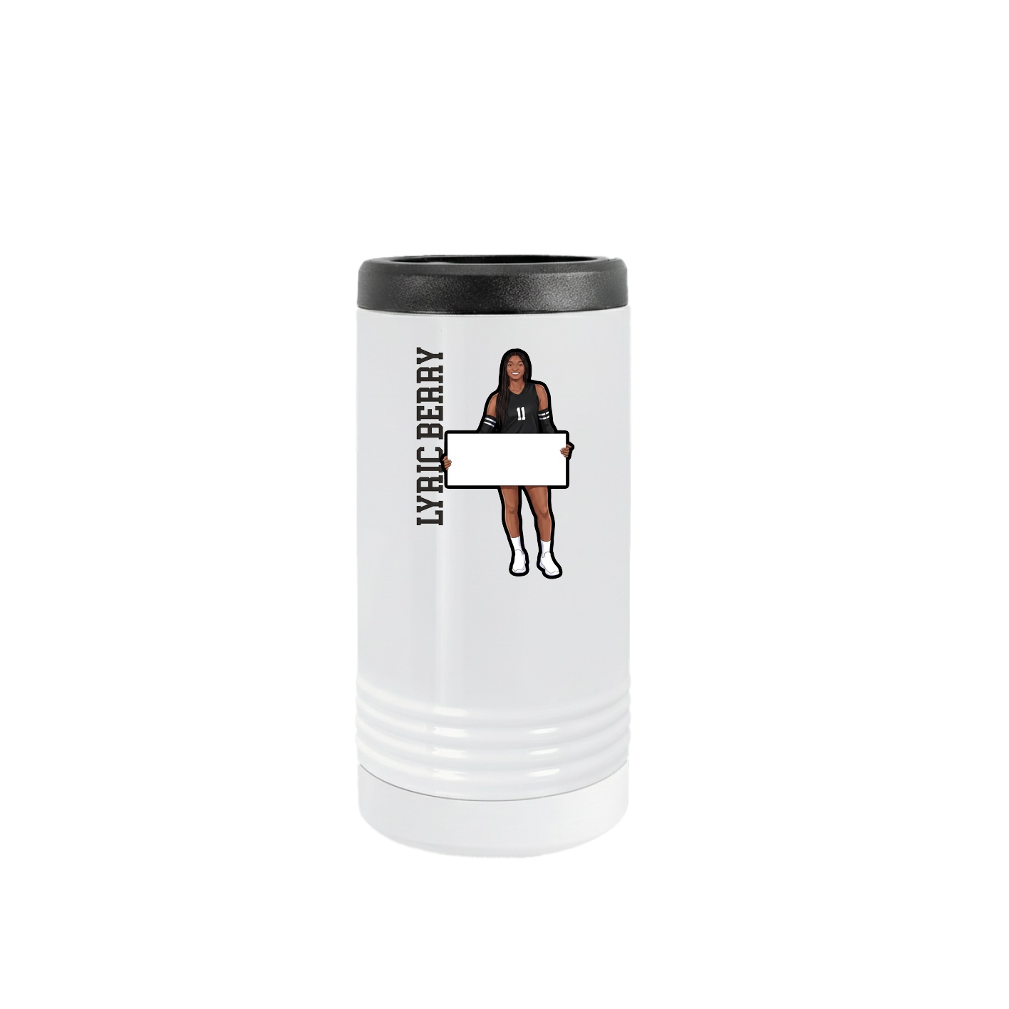 Slim Beverage Holder — Name Vertical in White