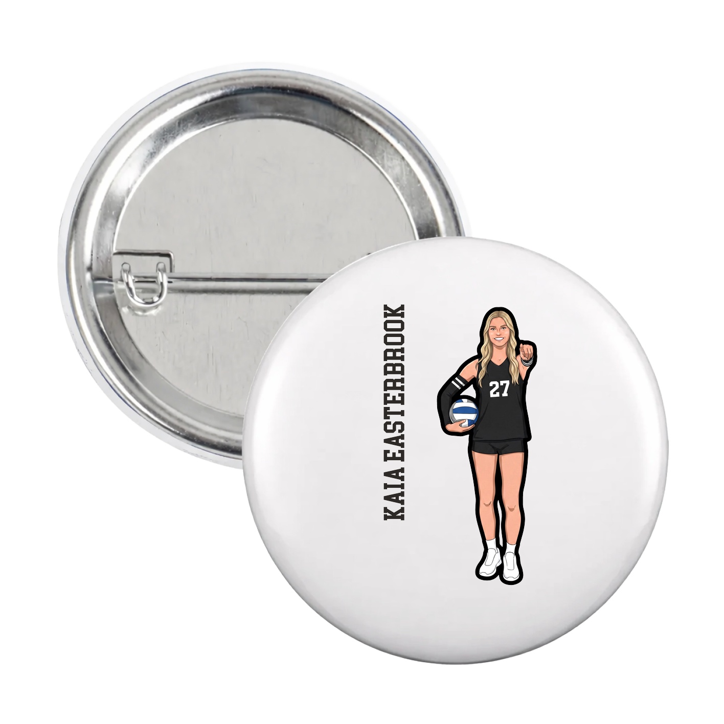 Game Day Button — Name Vertical in White