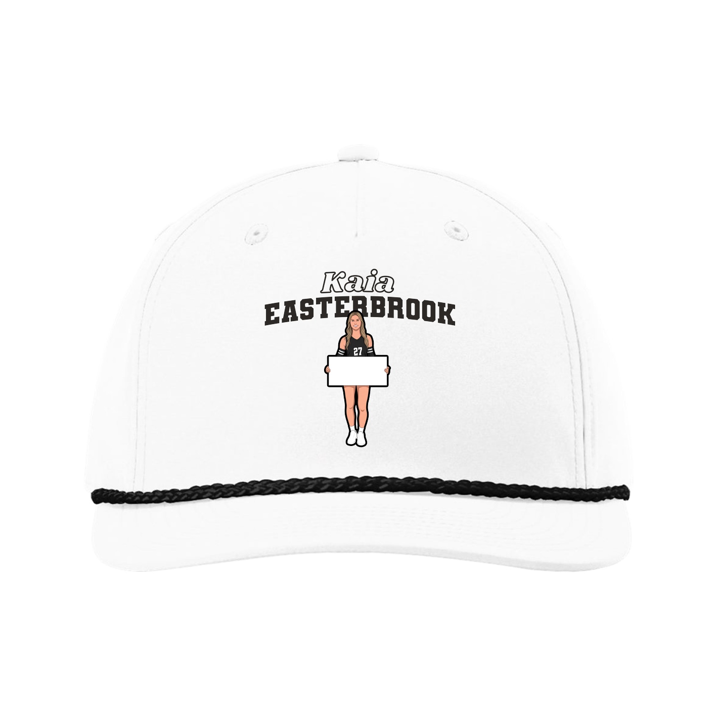 Five-Panel Classic Rope Cap — Name Arch in White