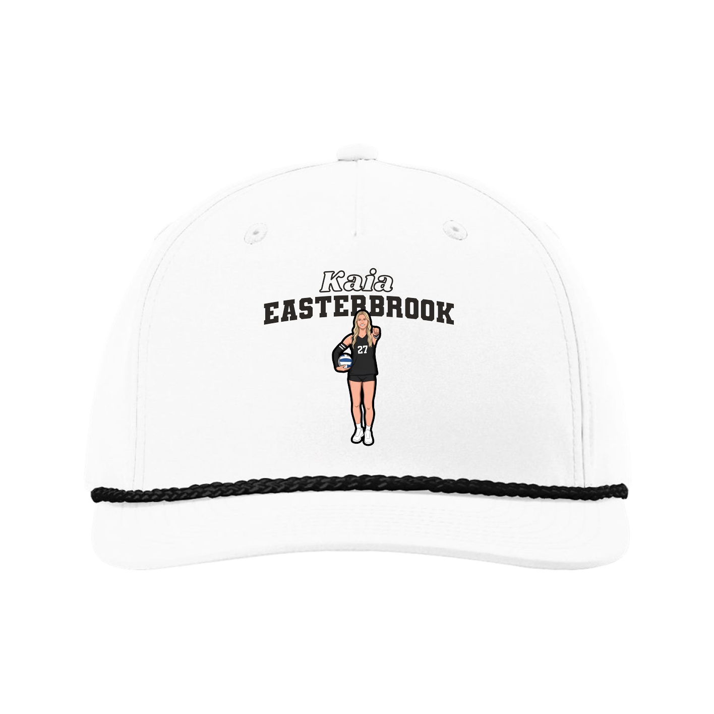 Five-Panel Classic Rope Cap — Name Arch in White