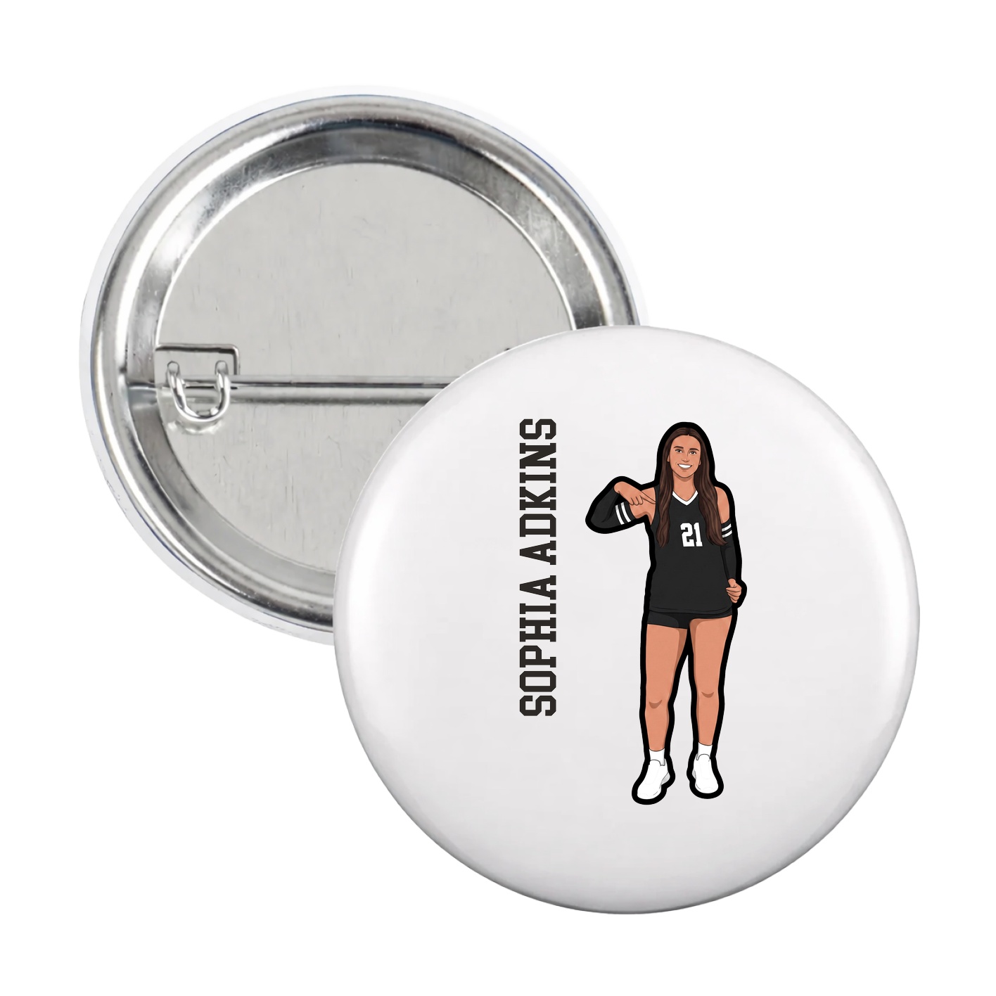 Game Day Button — Name Vertical in White