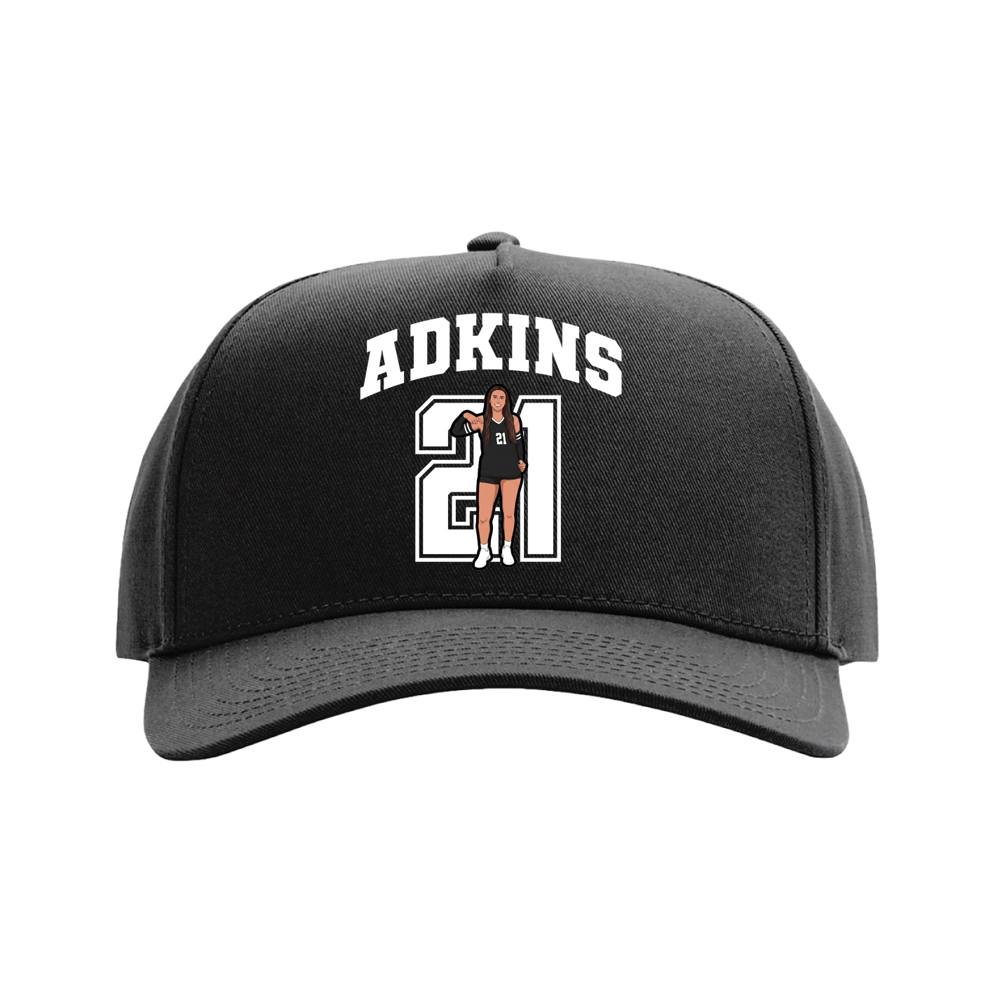 Full Fabric Five-Panel Champ Cap — Number in Black