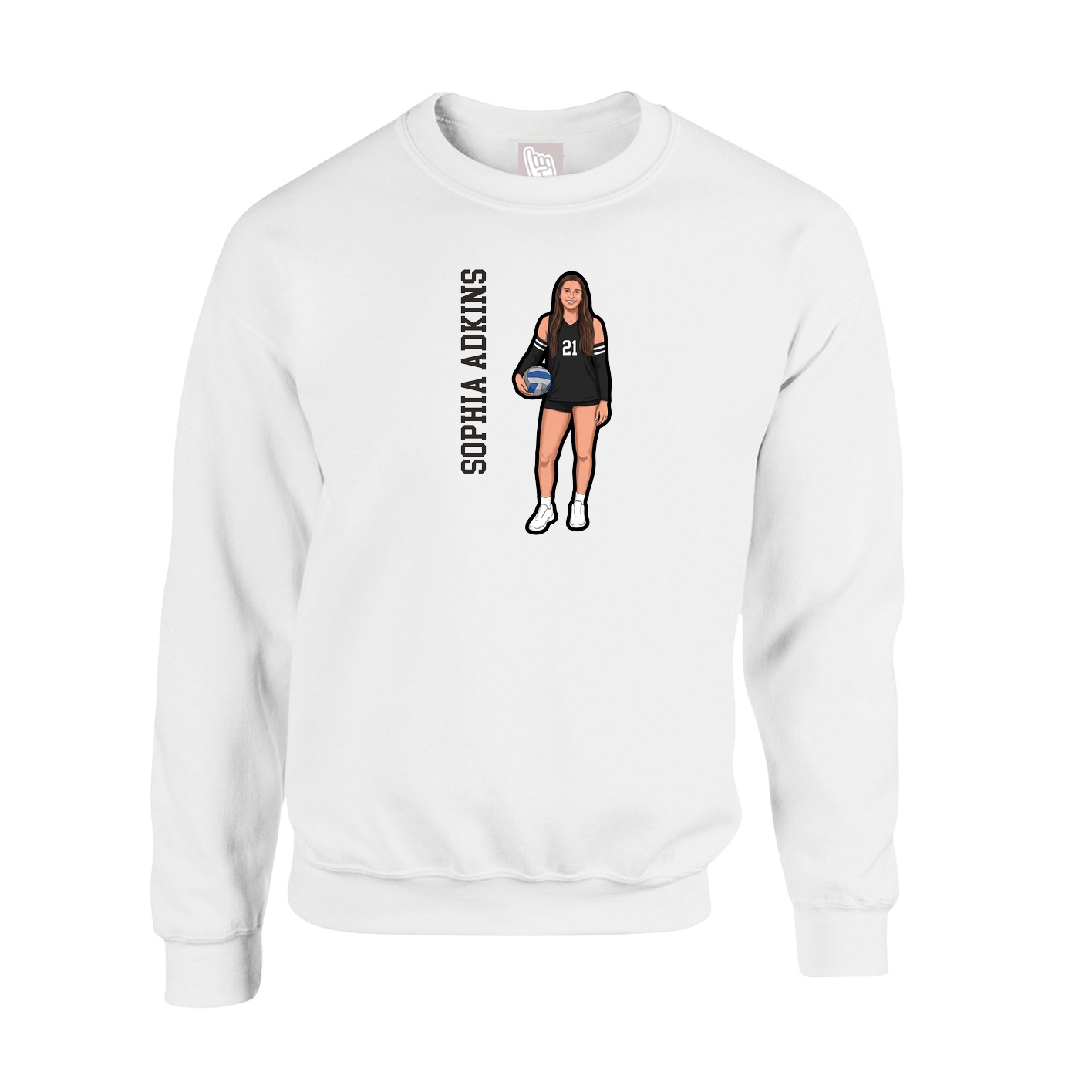 Fleece Crew — Name Vertical in White
