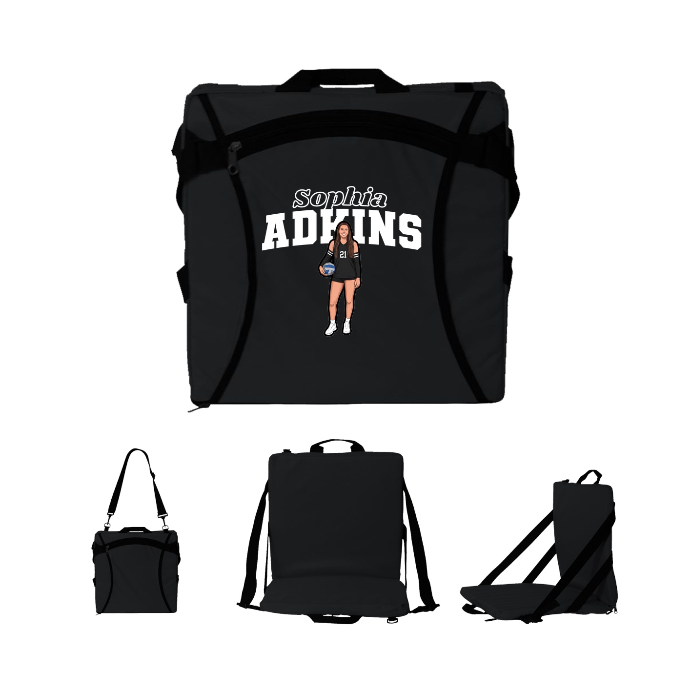 Folding Stadium Seat — Name Arch in Black