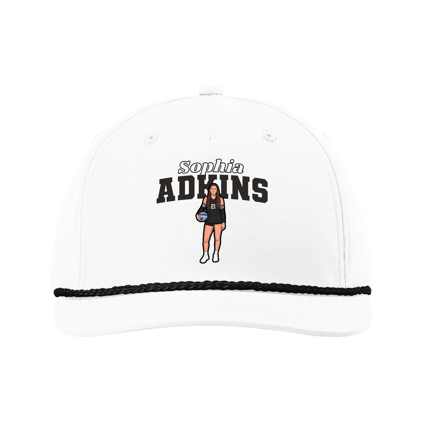 Five-Panel Classic Rope Cap — Name Arch in White