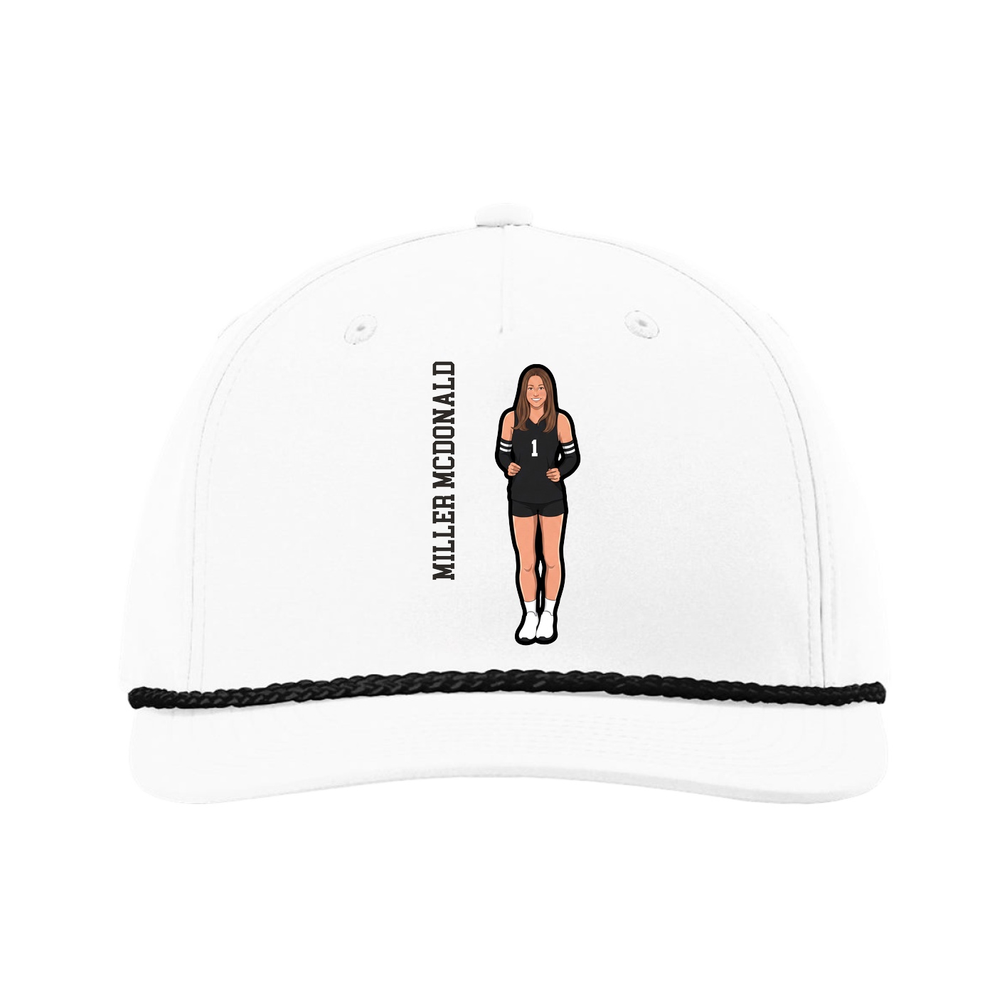 Five-Panel Classic Rope Cap — Name Vertical in White