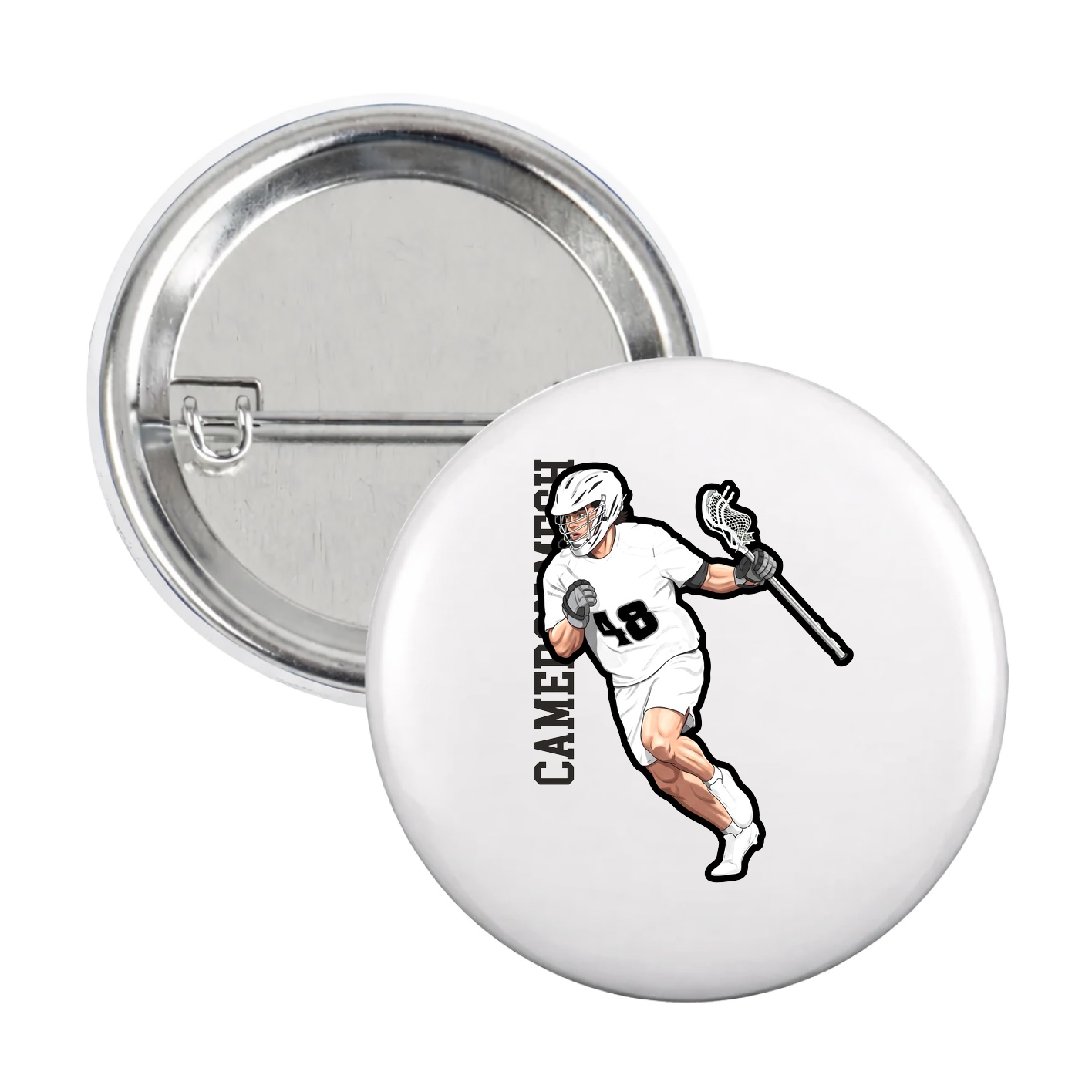 Game Day Button — Name Vertical in White