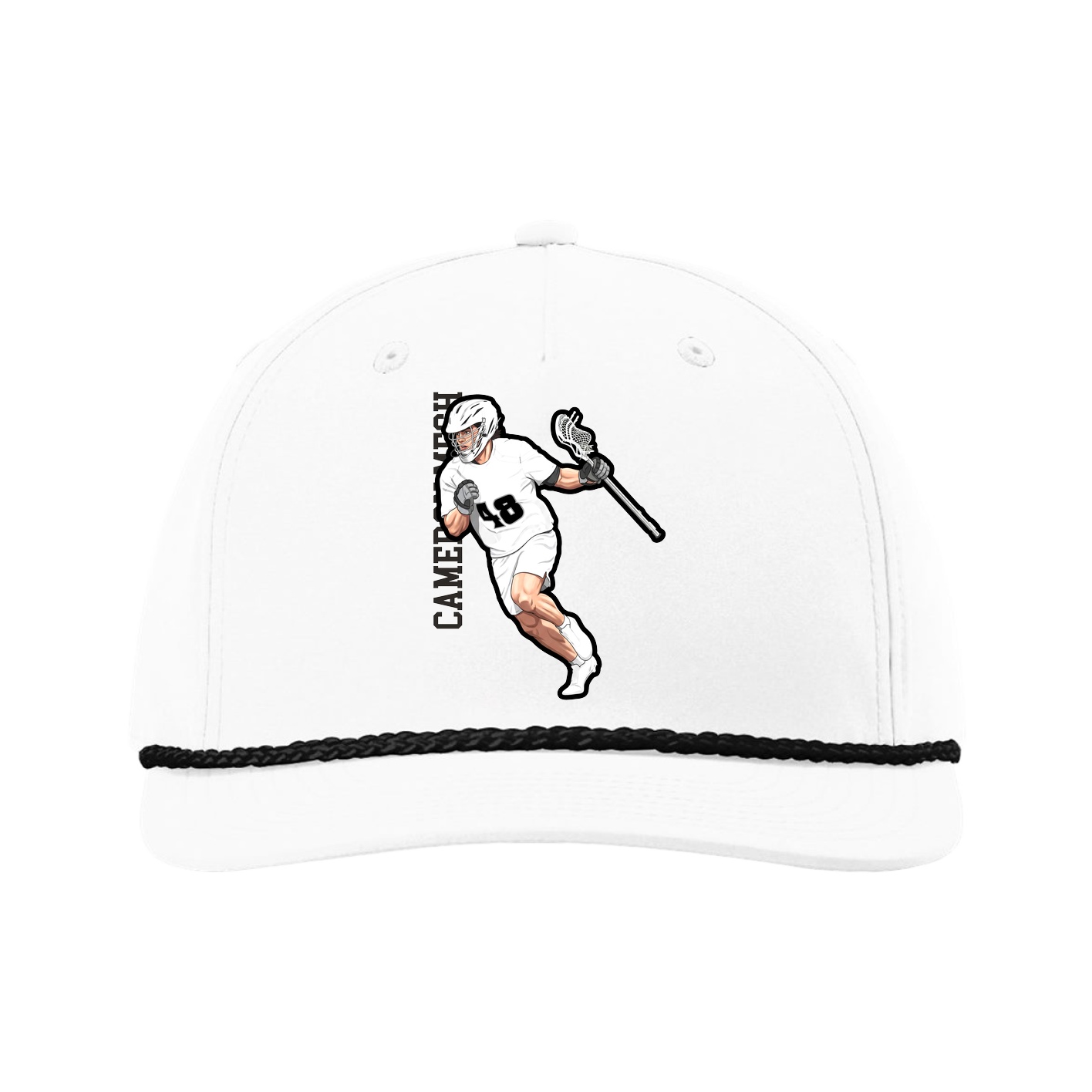 Five-Panel Classic Rope Cap — Name Vertical in White