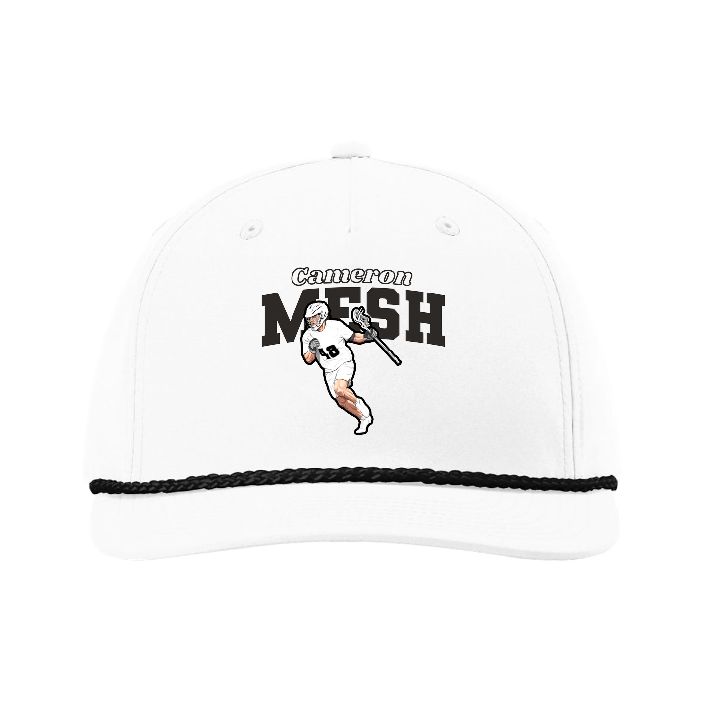 Five-Panel Classic Rope Cap — Name Arch in White