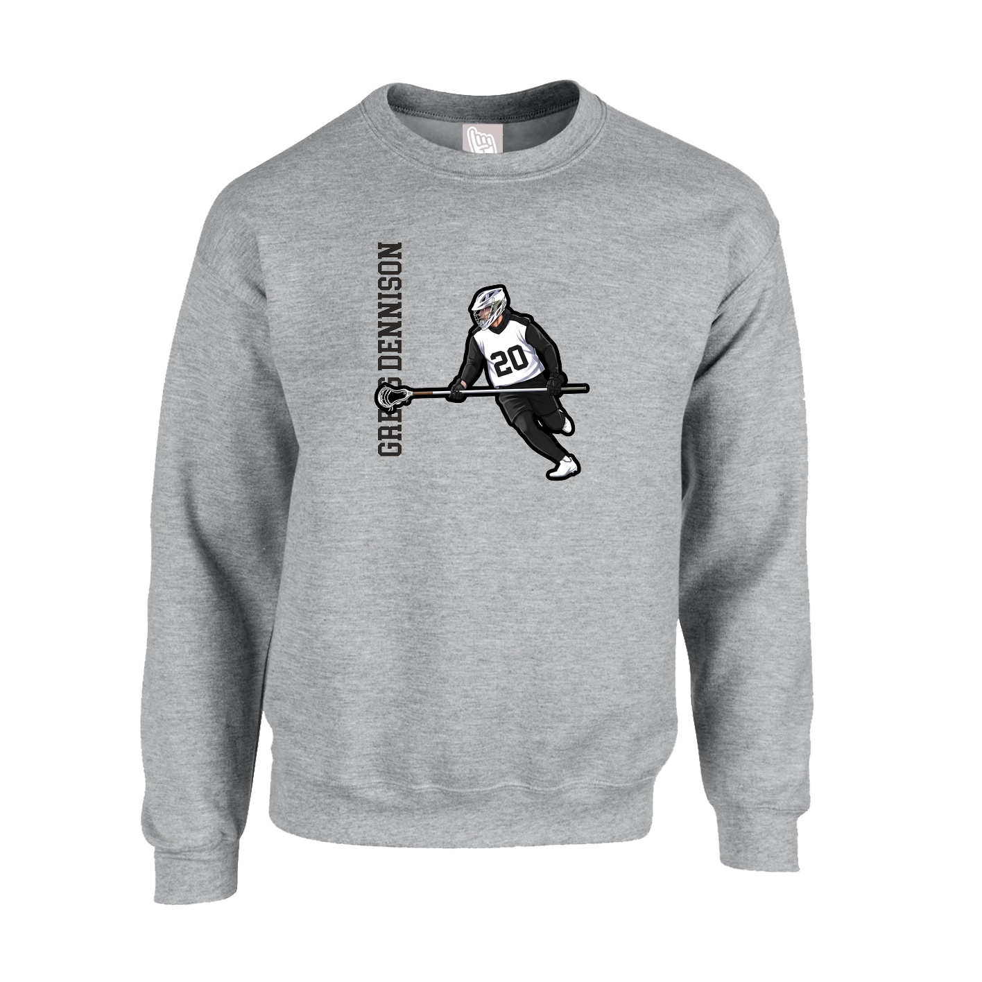 Fleece Crew — Name Vertical in Grey