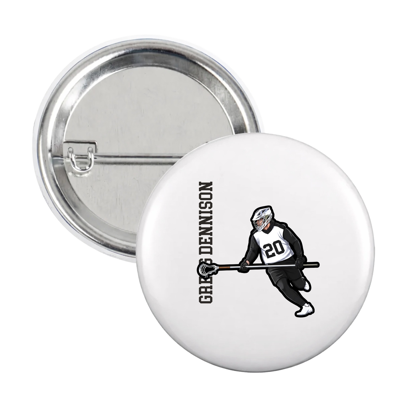 Game Day Button — Name Vertical in White