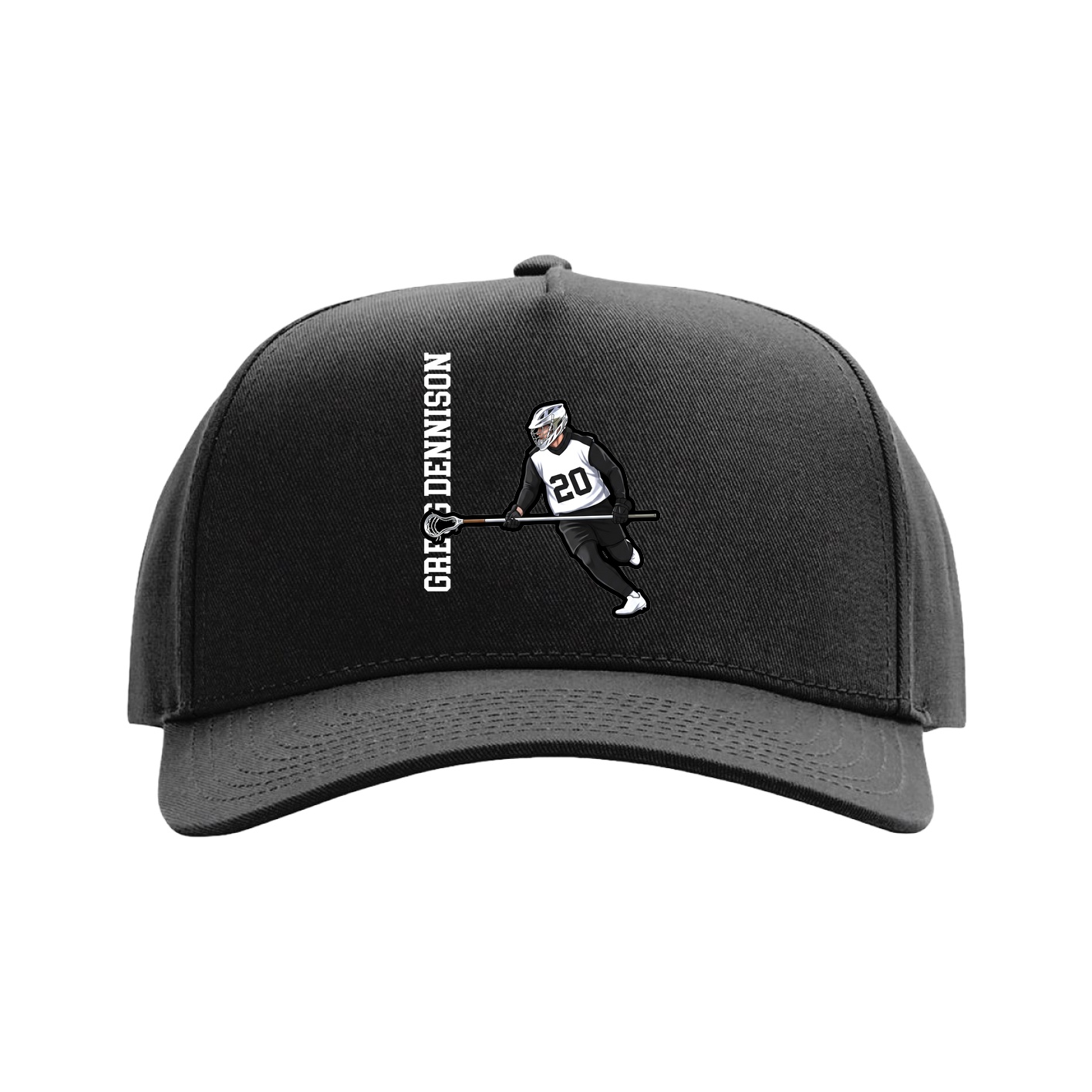 Full Fabric Five-Panel Champ Cap — Name Vertical in Black