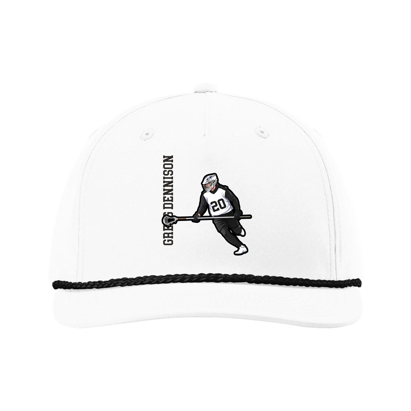 Five-Panel Classic Rope Cap — Name Vertical in White