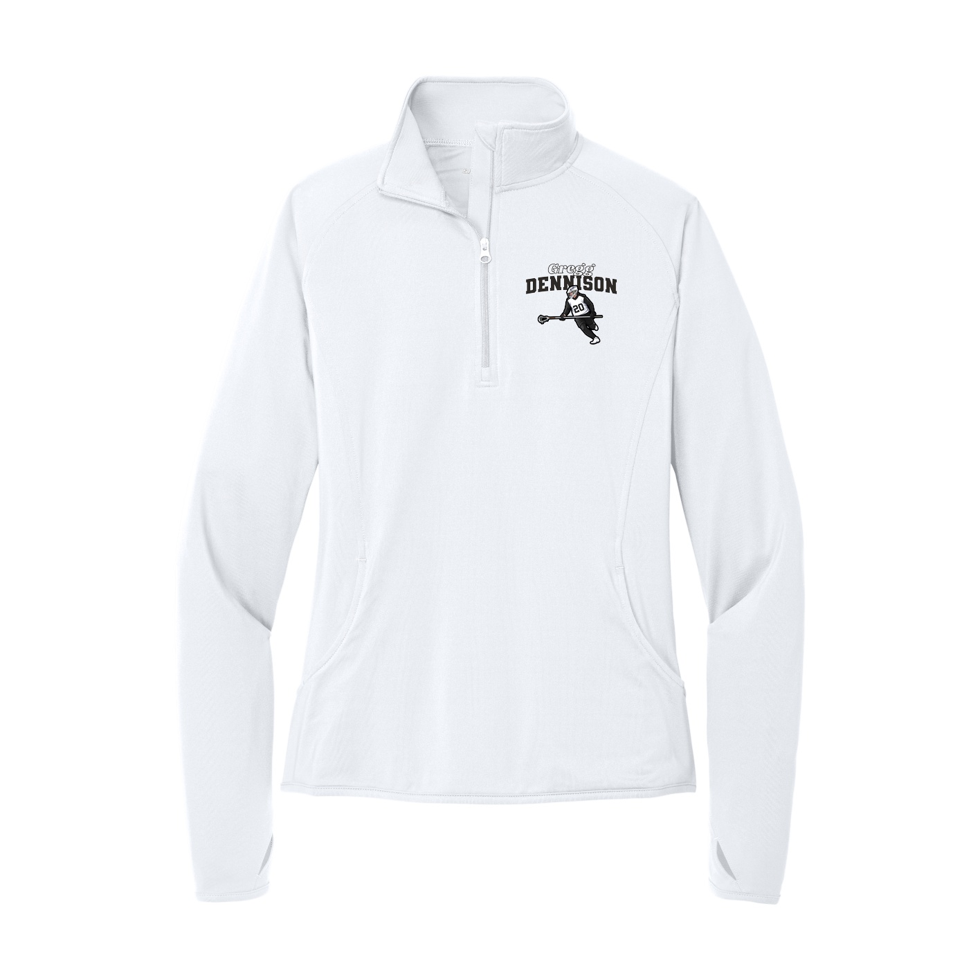 Women's Q-Zip Pullover — Name Arch in White