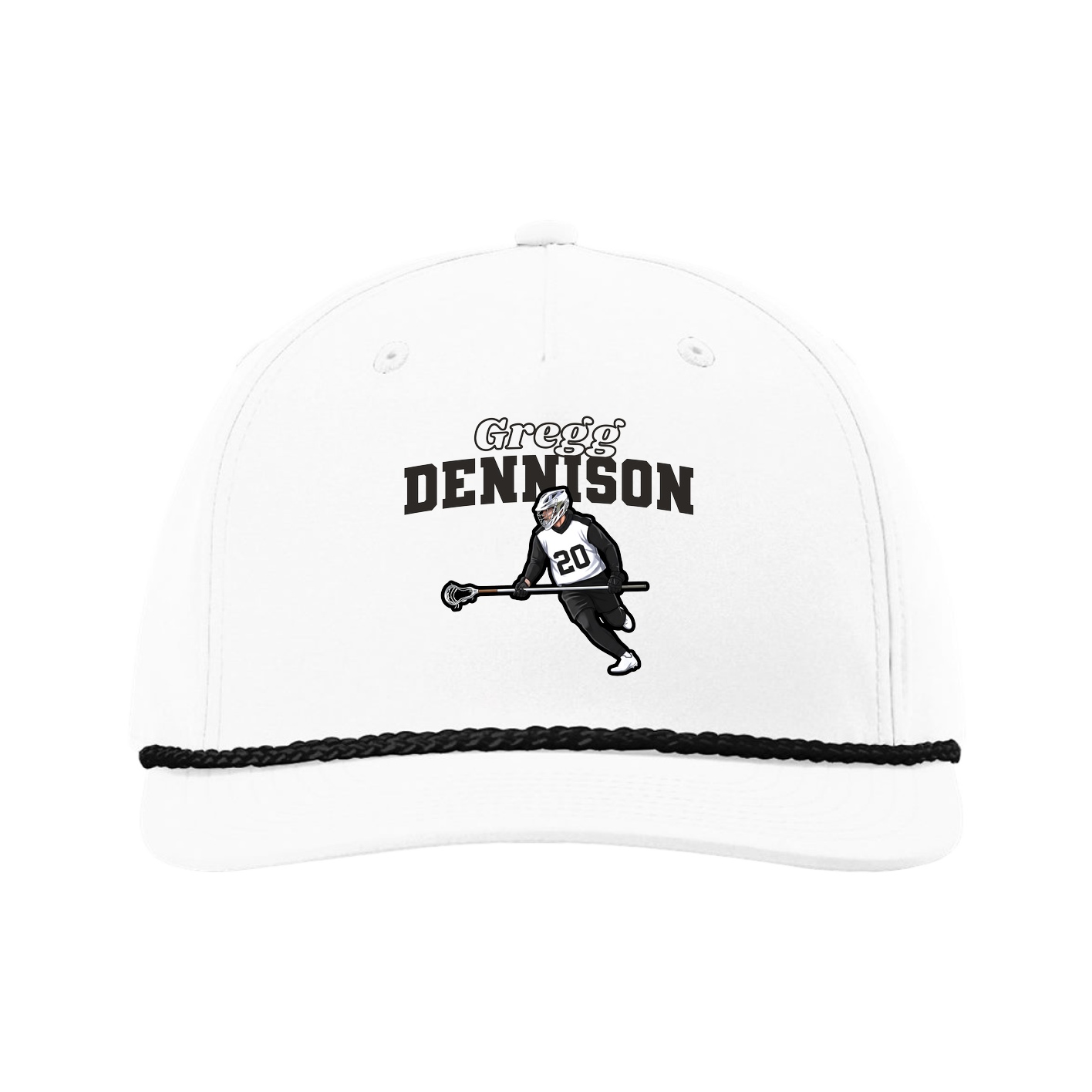 Five-Panel Classic Rope Cap — Name Arch in White