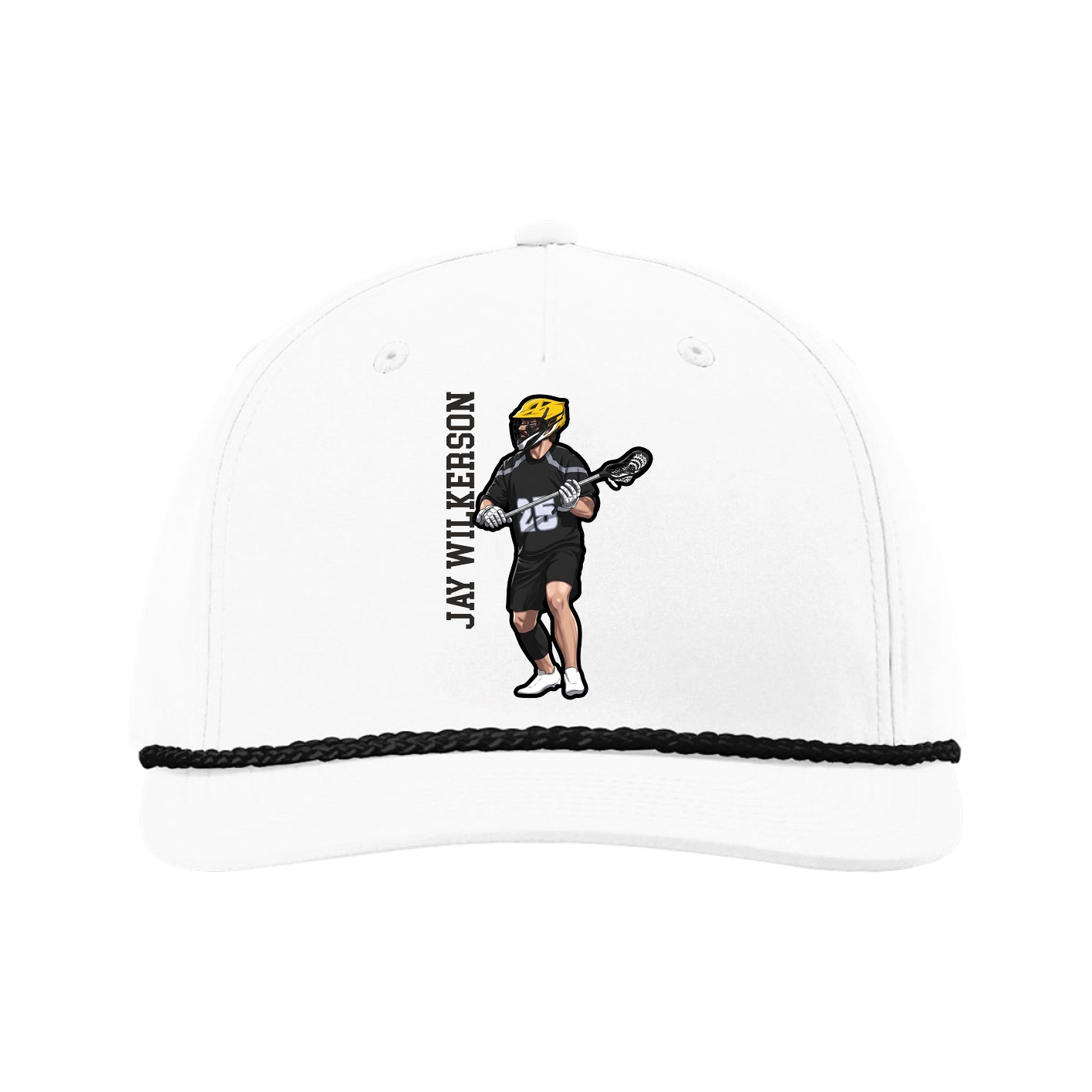 Five-Panel Classic Rope Cap — Name Vertical in White