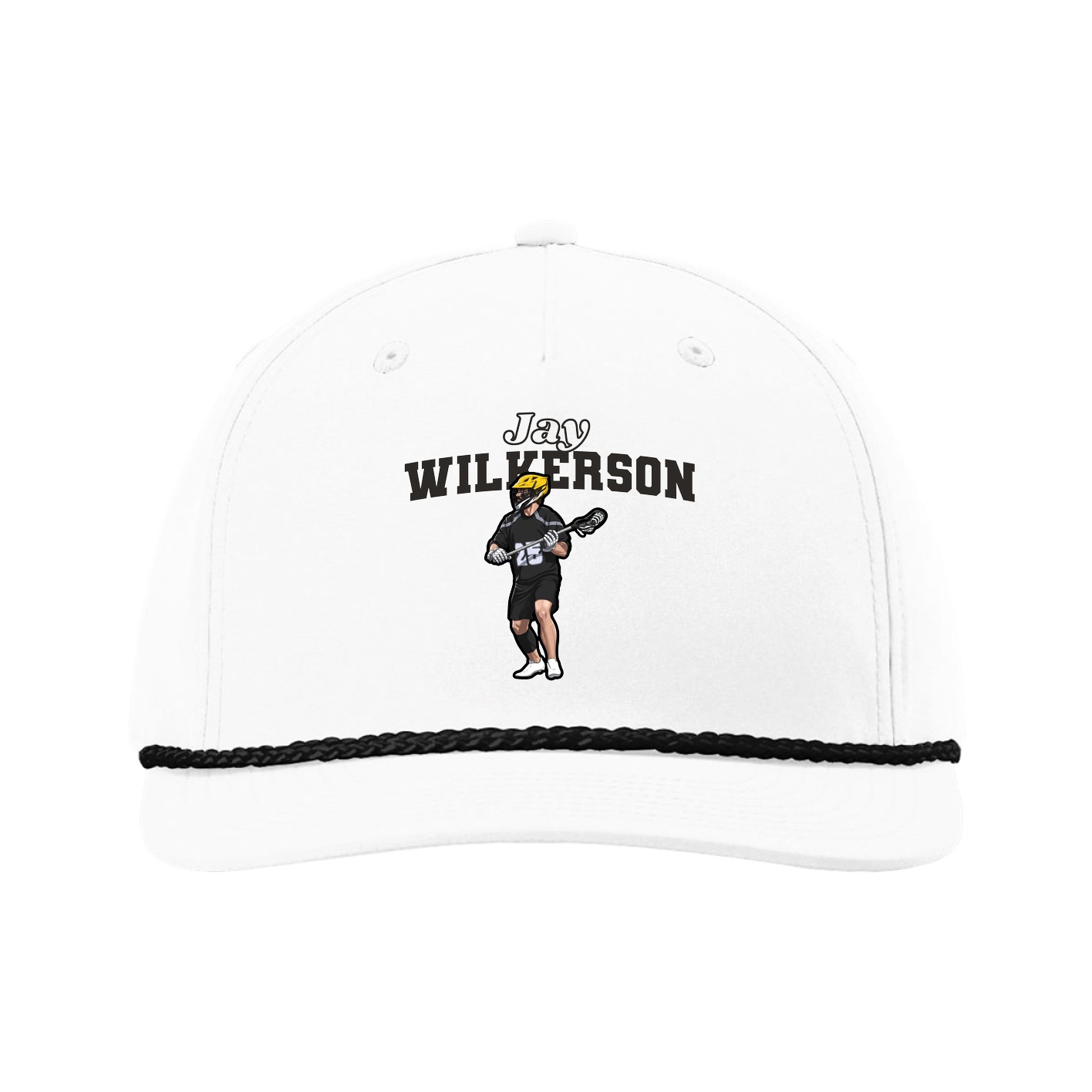 Five-Panel Classic Rope Cap — Name Arch in White