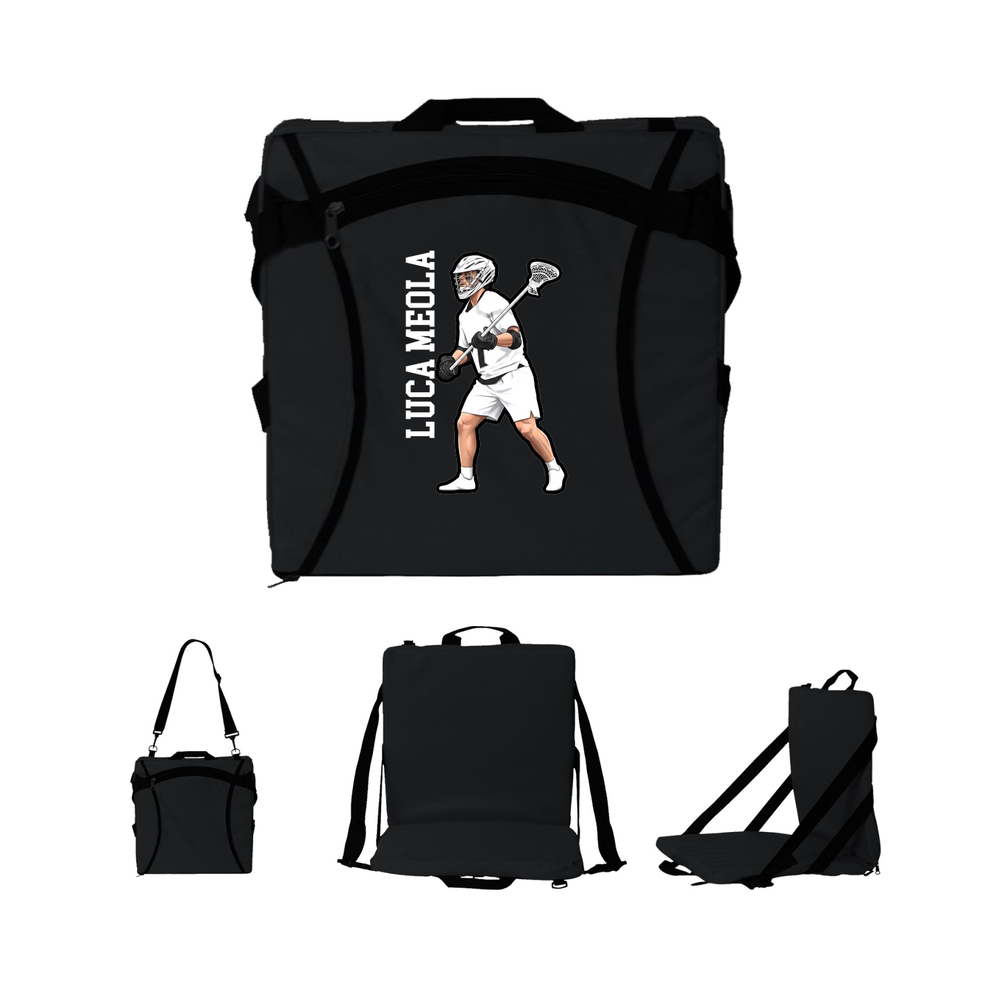 Folding Stadium Seat — Name Vertical in Black