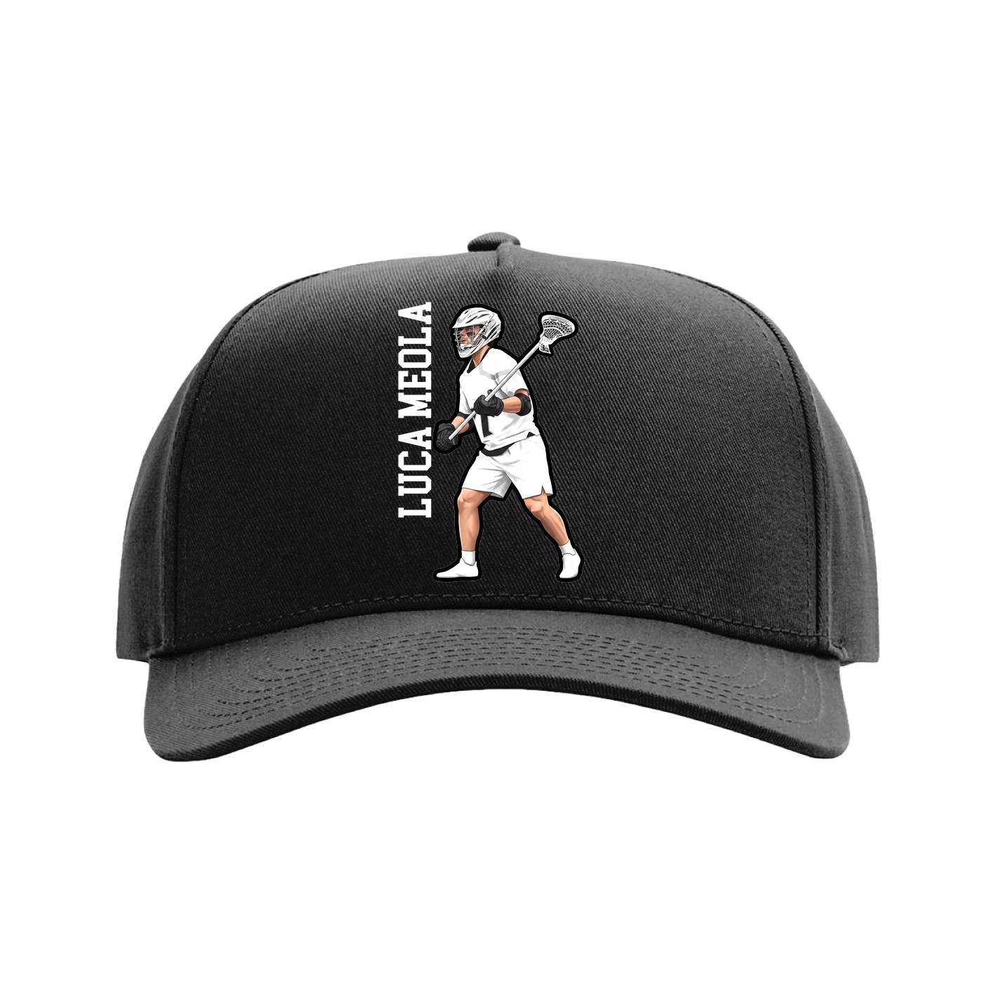 Full Fabric Five-Panel Champ Cap — Name Vertical in Black