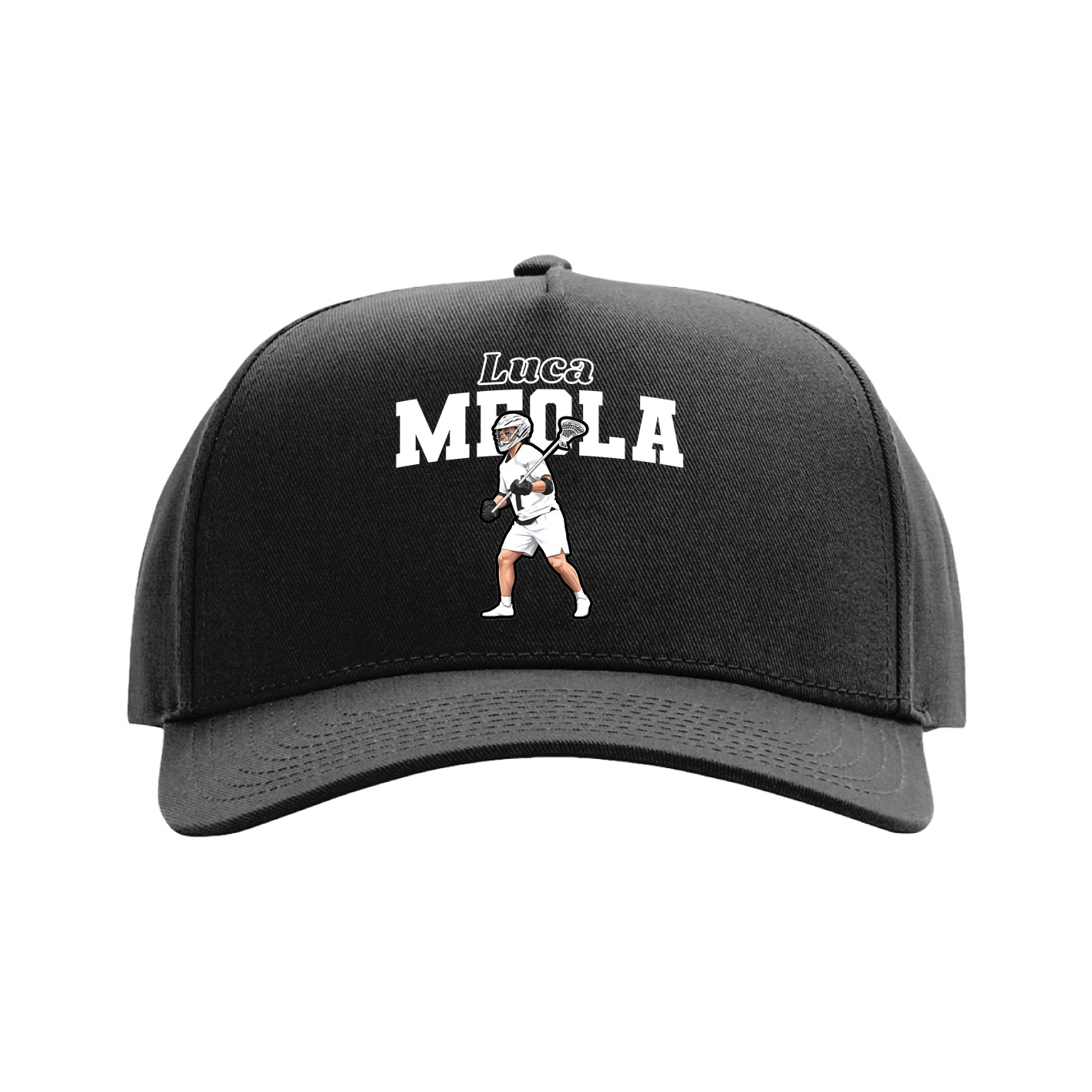 Full Fabric Five-Panel Champ Cap — Name Arch in Black