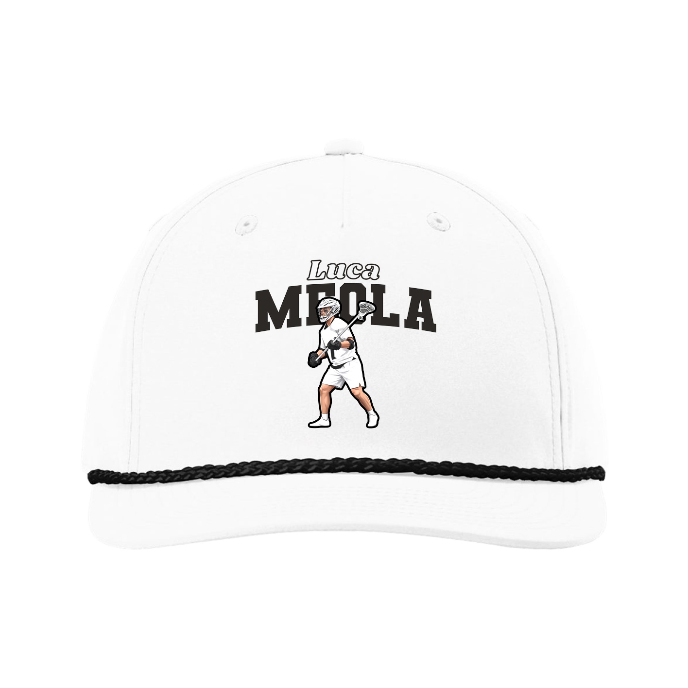 Five-Panel Classic Rope Cap — Name Arch in White