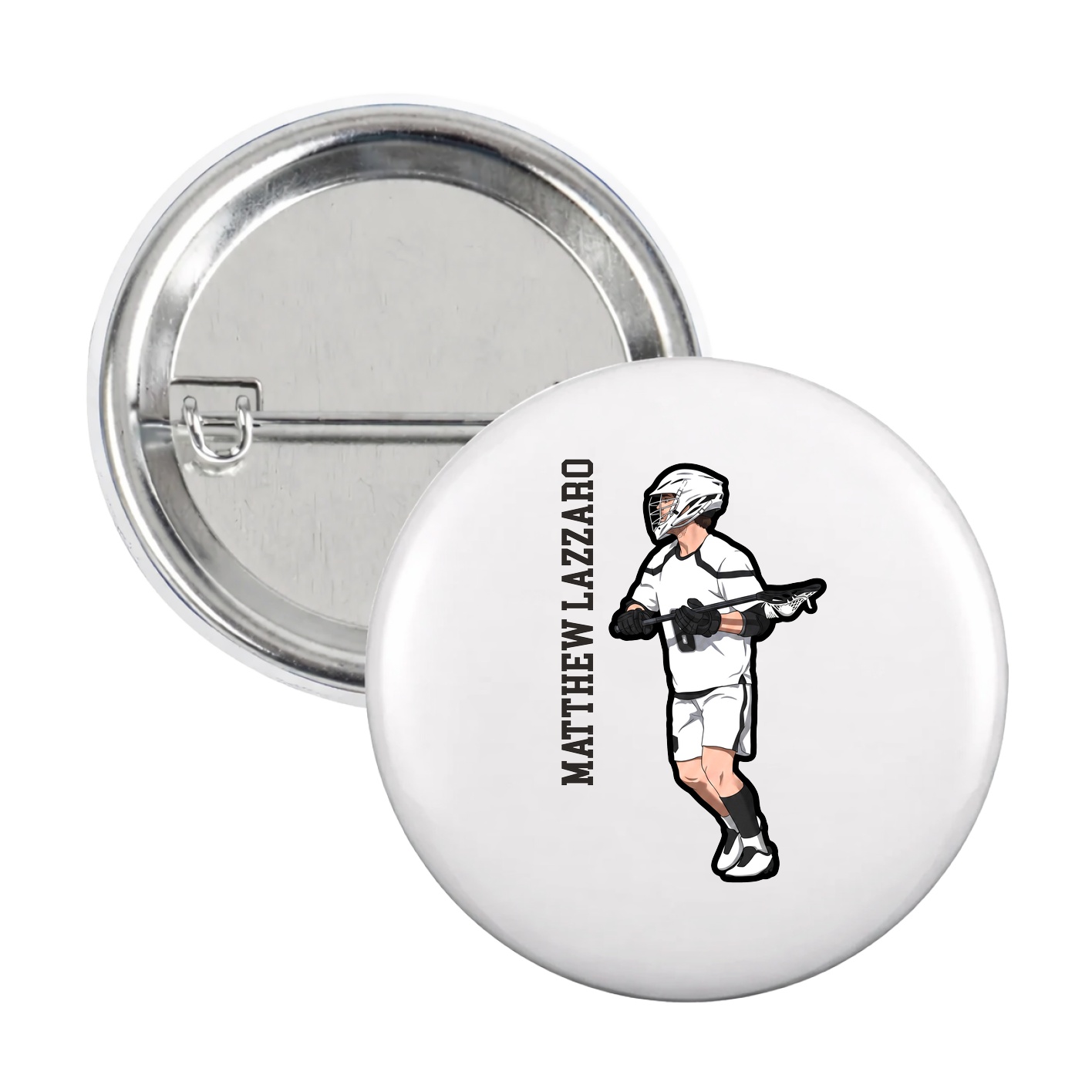 Game Day Button — Name Vertical in White