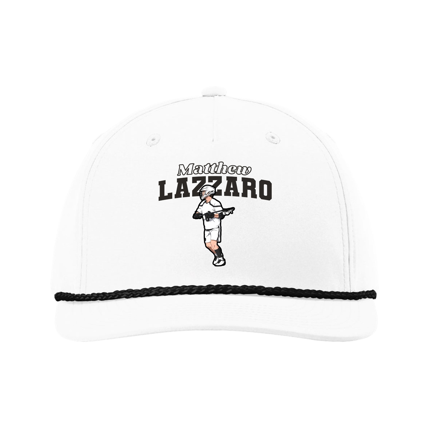 Five-Panel Classic Rope Cap — Name Arch in White