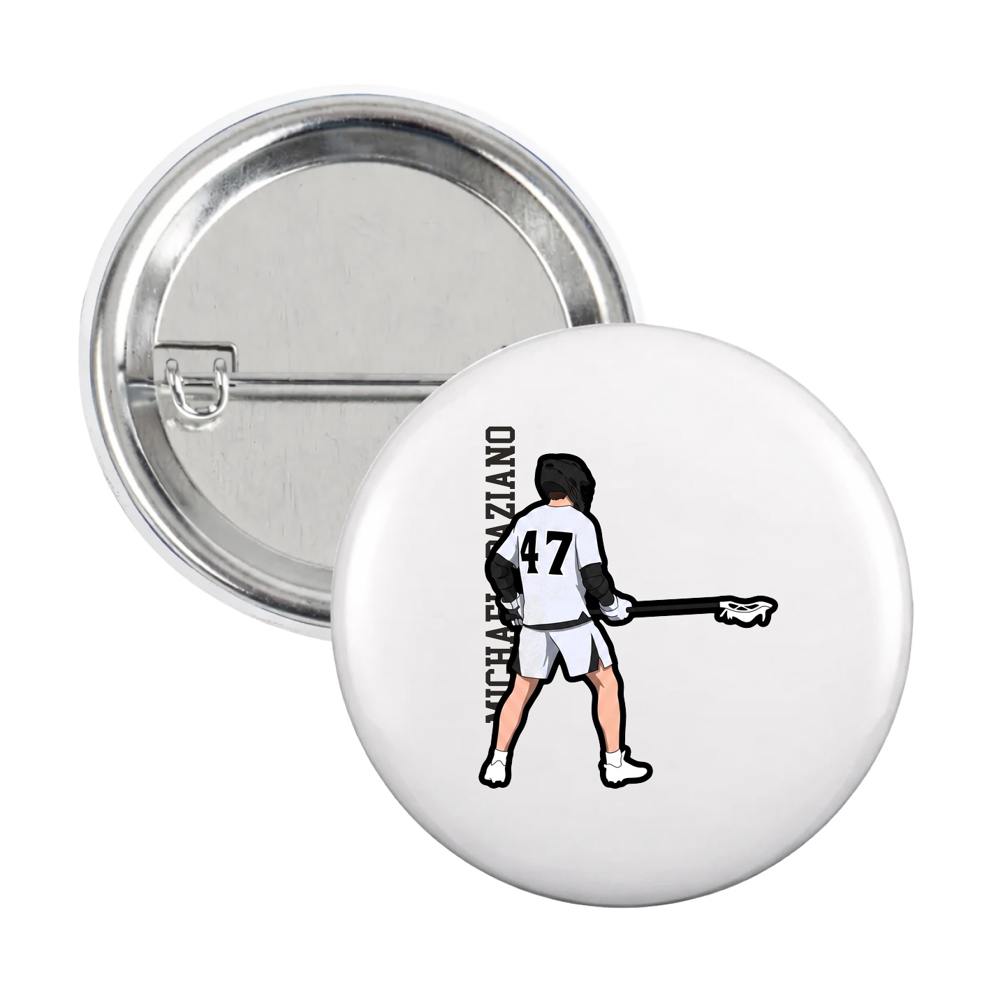 Game Day Button — Name Vertical in White