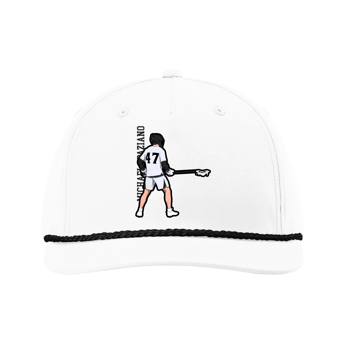 Five-Panel Classic Rope Cap — Name Vertical in White